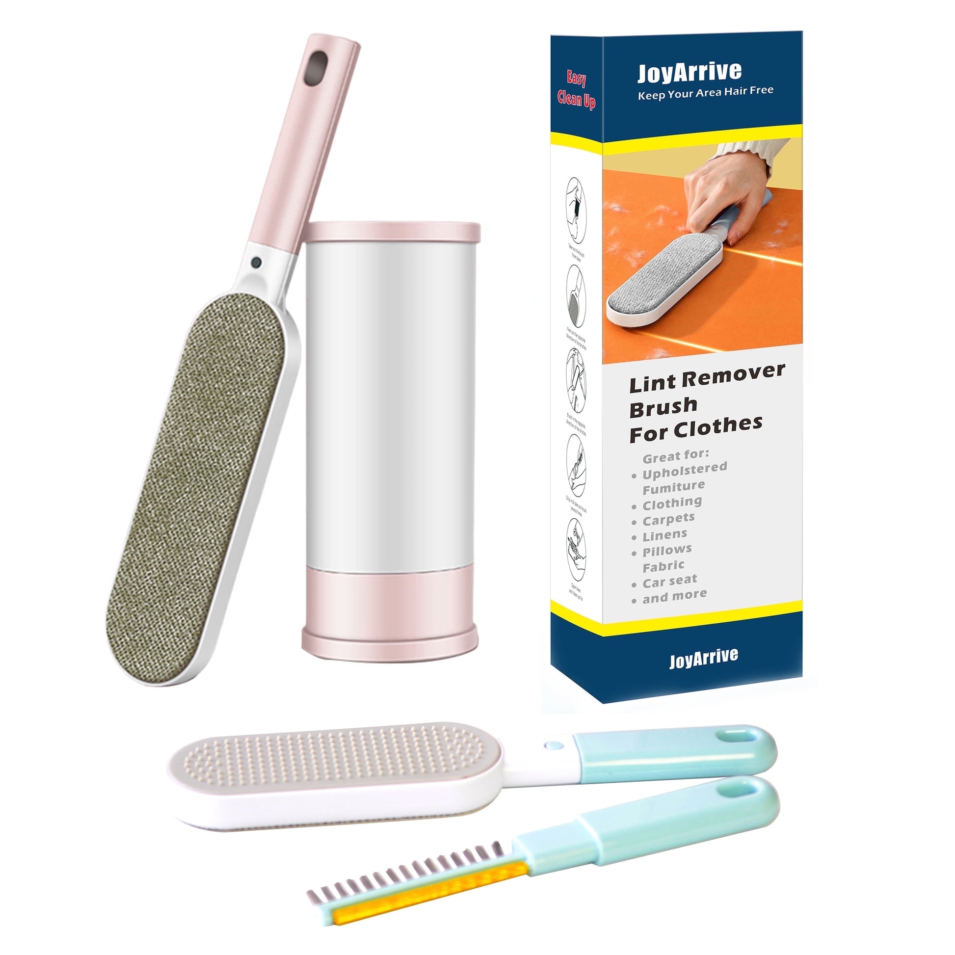 2PCS Reusable Pet Hair Remover Brushes - Travel Size Lint Brush for Clothes & Laundry, Cat Dog Fur Removal Tool (Pink)