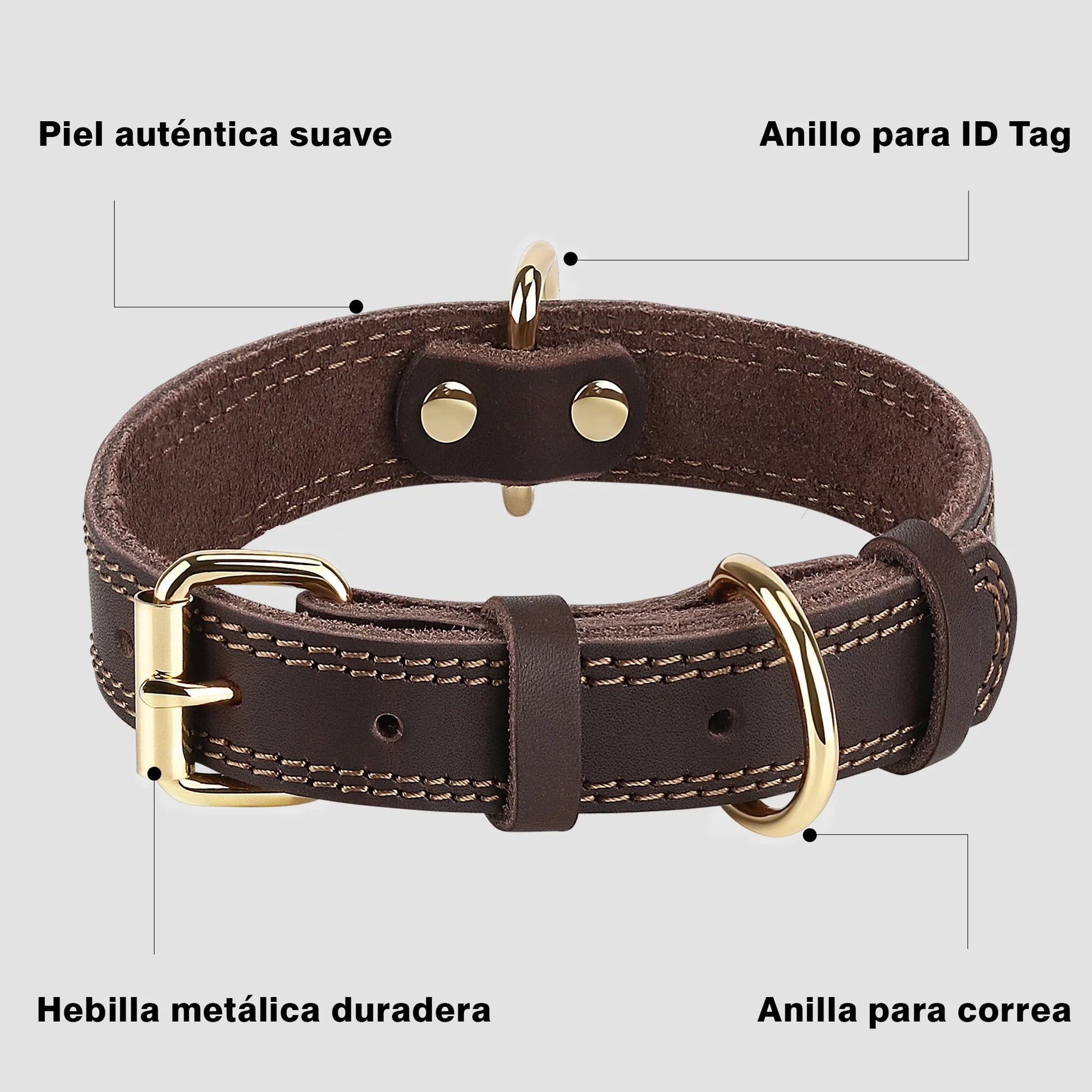 Dog Collar, Leather Dog Collar, Heavy Duty Dog Collars for Large Dogs, Brown