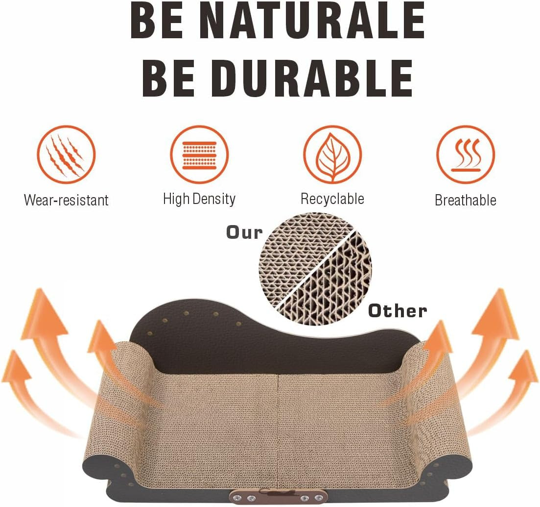 Extra Large Cat Scratcher Bed, Sofa Shaped Cardboard Couch | 26.5" Durable Cardboard Cat Couch & Scratch Pad, Furniture Protector Lounger for Large & Multi-Cat Households