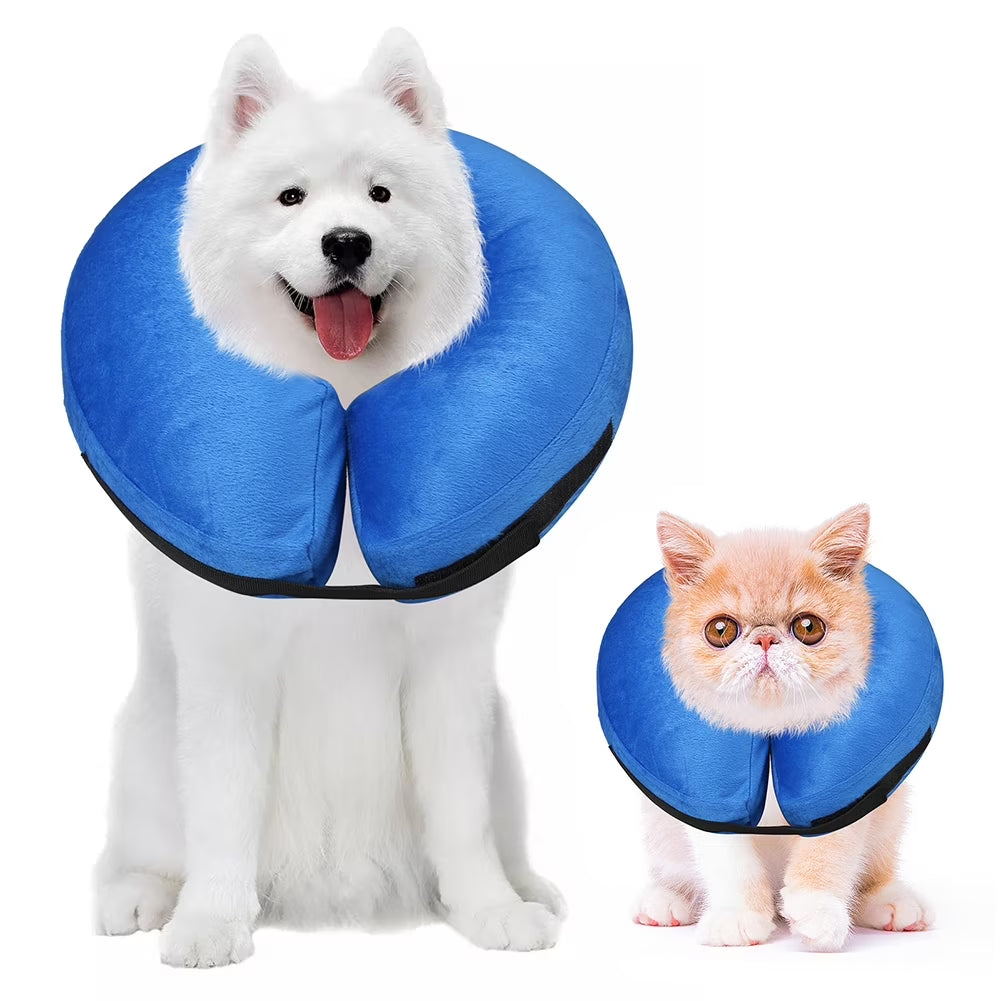 Protective Inflatable Collar for Dogs and Cats - Soft Pet Recovery Collar Does Not Block Vision E-Collar (M, Blue)