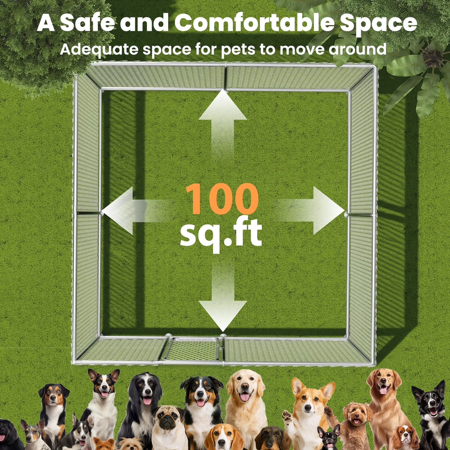 10X10Ft Outdoor Dog Kennel outside with Metal Large Dog Gate, Outdoor Dog Pens with Roof, Heavy Duty Dog Kennel for Backyard Farm Use
