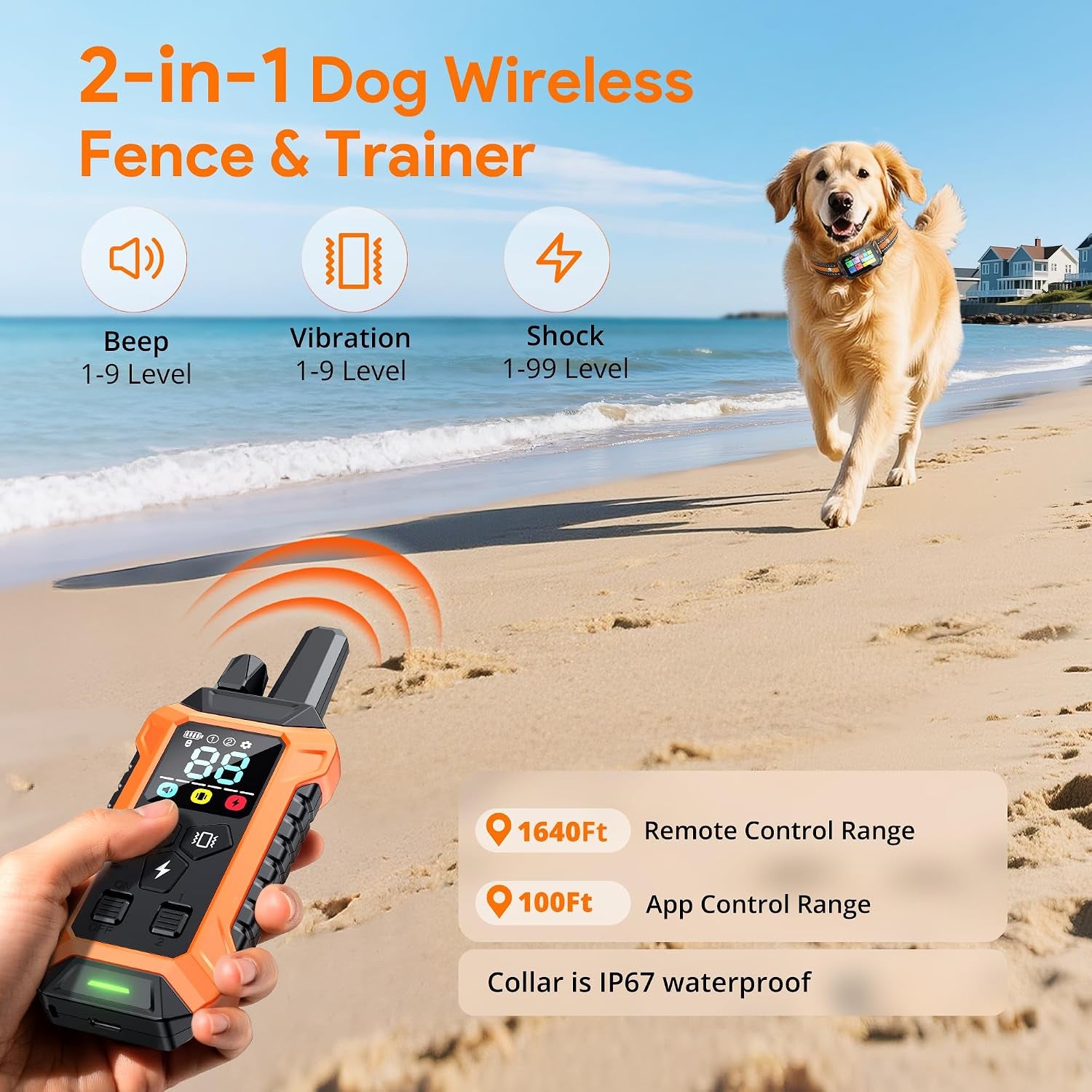 GPS Wireless Dog Fence &Training Collar with Remote, Free App, 82-7000Ft Electric Fence, 3 Training Modes, Waterproof LCD Collar for Dogs over 10Lbs, Outdoors