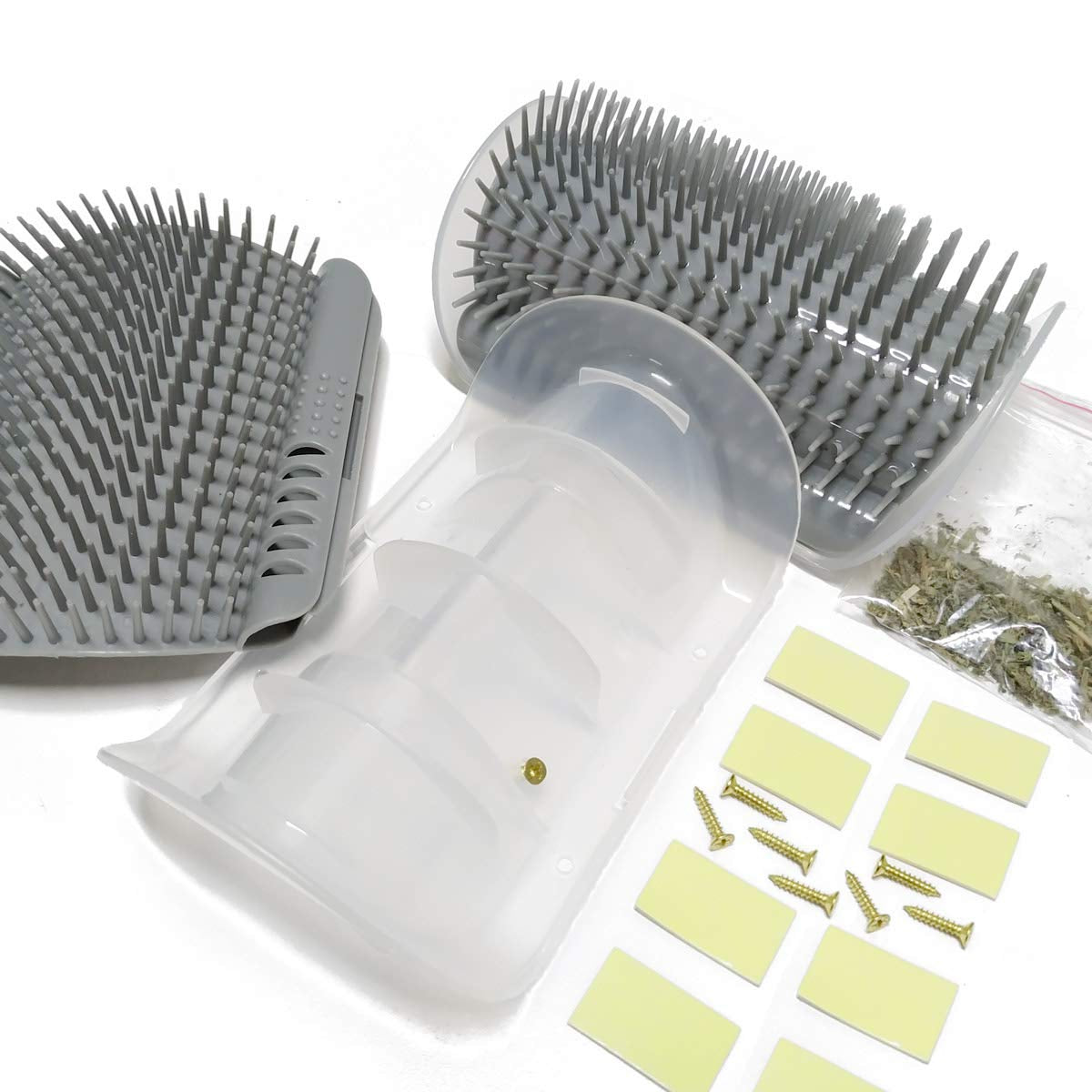 2 Pack Softer Self Groomer with Catnip Wall Corner Massage Comb Scratcher Grooming Brush Tool for Long & Short Fur Kitten Cats Dogs (Gray)