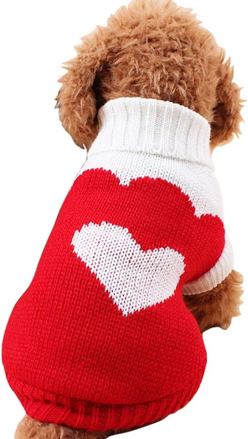 Pet Dog Sweaters Classic Knitwear Turtleneck Winter Warm Puppy Clothing Cute Strawberry and Heart Doggie Sweater (Red2, Xx-Small)
