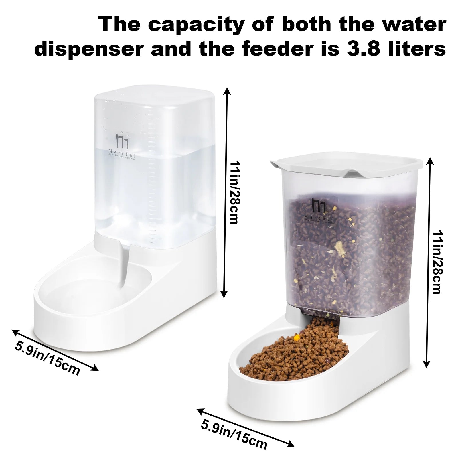 Automatic Gravity Pet Feeder and Water Dispenser Set for Cats Dogs, 3.8L, 2 Pack