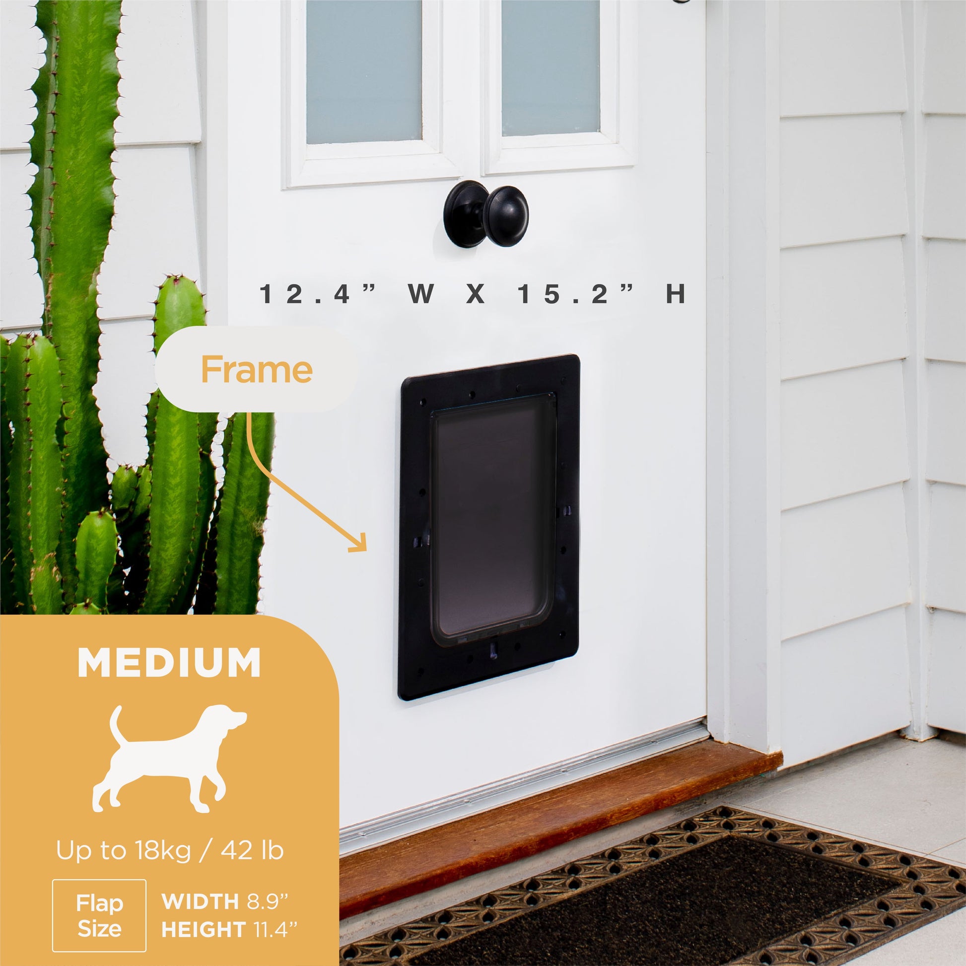 Black Super Tough Medium Pet Door for Doors up to 2.17" Thick, for Dogs up to 42 Lbs