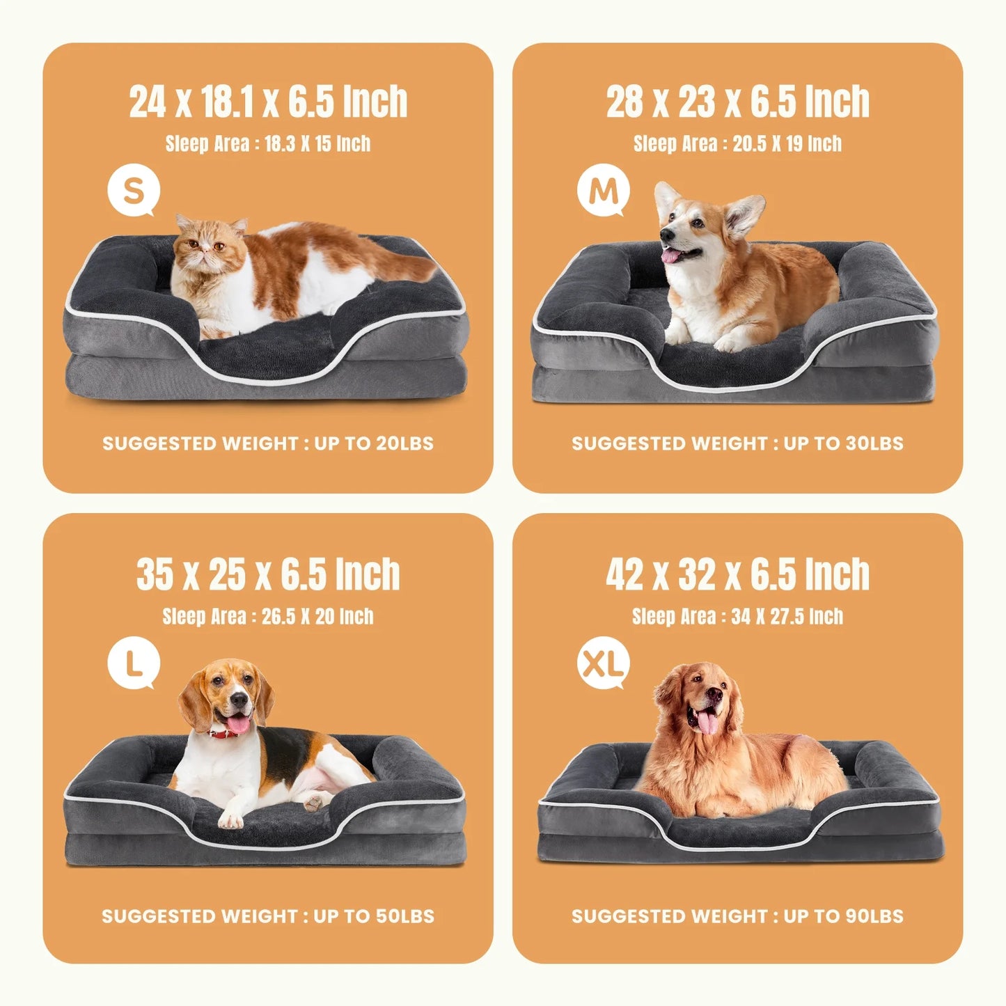 42"X32" Supportive Memory Foam Orthopedic Dog Bed, with Washable Removable Cover, Non-Slip Base, Waterproof, Gray