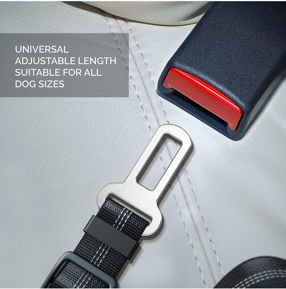 Car Seat Belt for Dogs, Attaches to Harness & Collar, Adjustable 22" - 32" Travel Restraint System for 100Lbs Dog, Essential Pet Supplies & Accessories for Safety & Comfort