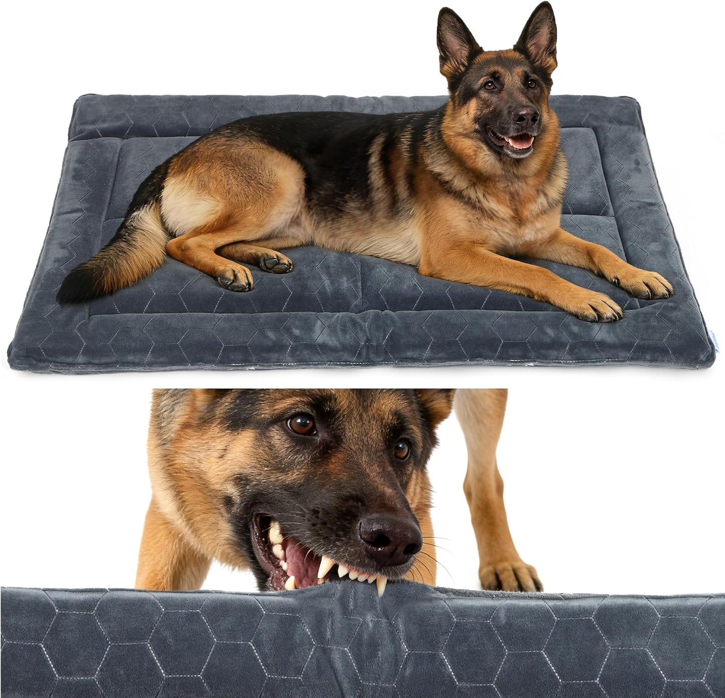 Chew Proof Dog Mat - Indestructible Durable Kennel Mat for Aggressive Chewers, Machine Washable, Chew Proof Dog Crate Pad with Reinforced Corners, Indoor Use for Medium Dogs, Grey, 41"X27"