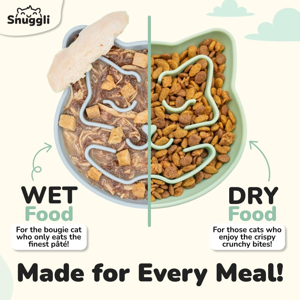 Slow Feeder Cat Bowl | Cat Puzzle Feeder for Slow Eating, Mental Enrichment, Digestion, & Bloat Relief | Non-Slip Silicone, Dishwasher Safe, 1 Cup (Matcha)