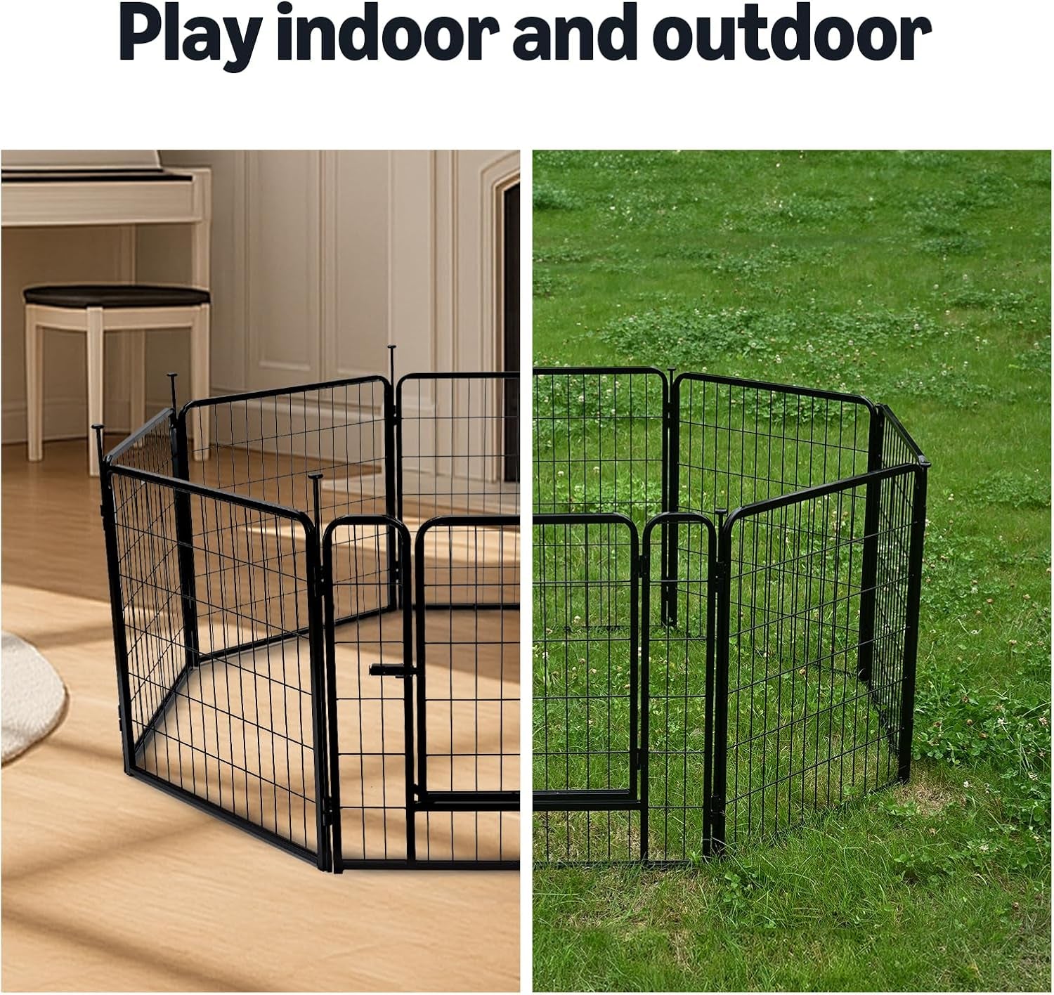 Dog Playpen, 8 Panels Metal Fence with Door, Foldable for Indoor and Outdoor Use, Suitable for Small to Medium Sized Dogs, 30 Inch Height, Black