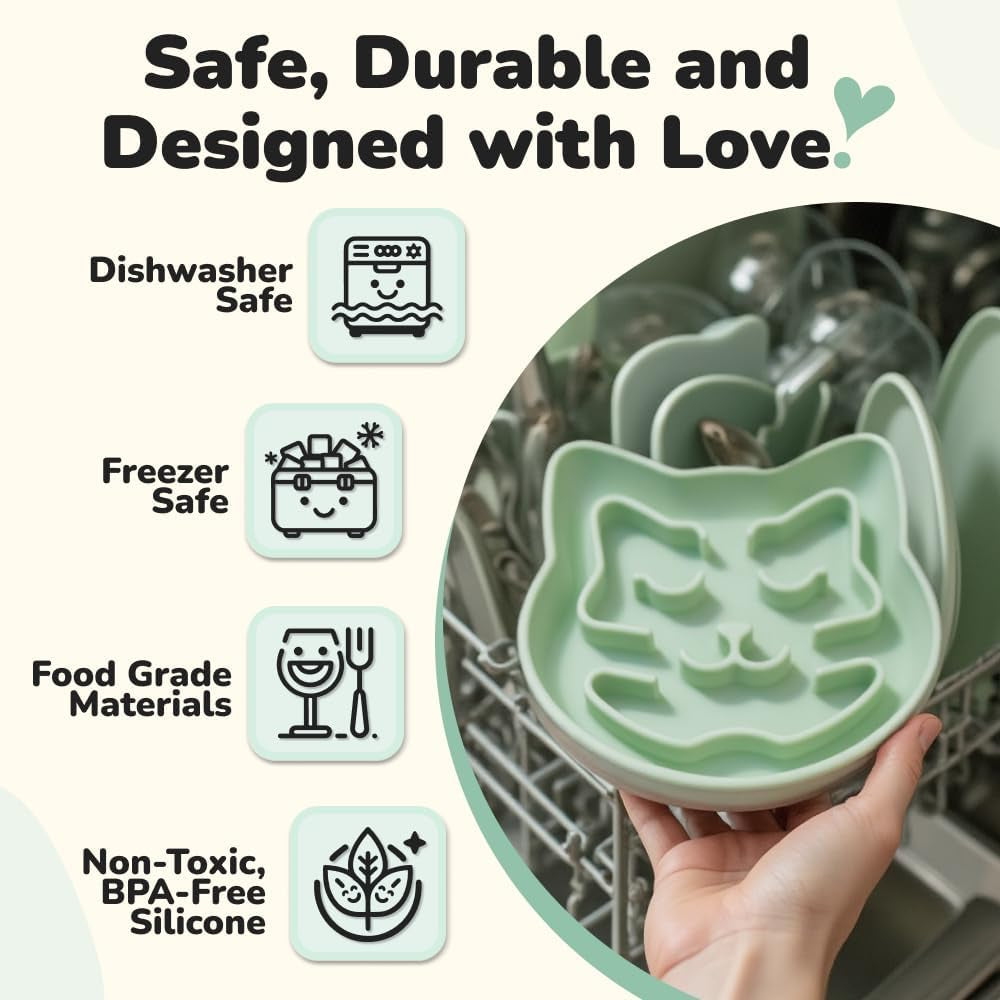 Slow Feeder Cat Bowl | Cat Puzzle Feeder for Slow Eating, Mental Enrichment, Digestion, & Bloat Relief | Non-Slip Silicone, Dishwasher Safe, 1 Cup (Matcha)
