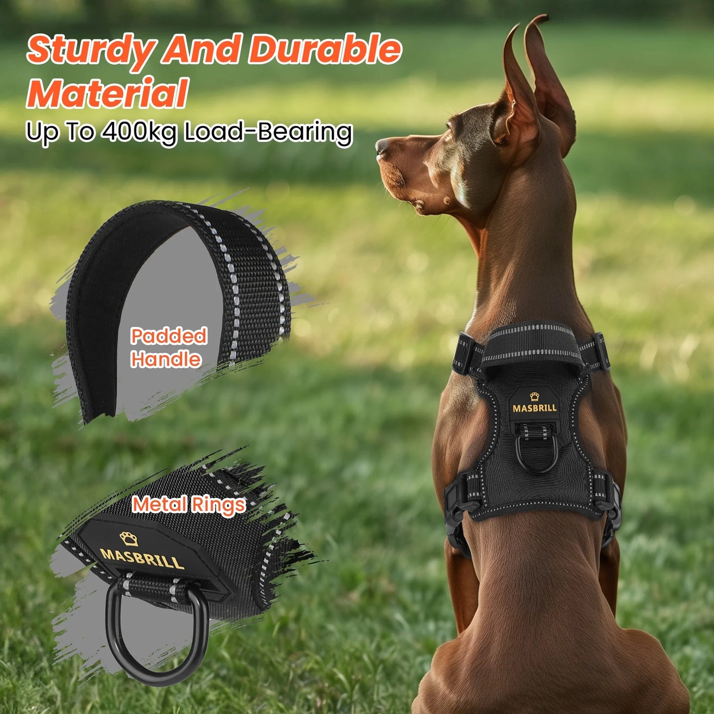 Reflective Dog Harness No Pull Dog Vest Harness with Handle, Breathable Padded Dog Chest Harness Adjustable for Medium Dog-Black M