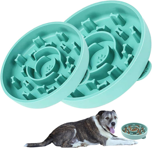 Slow Feeder Dog Bowls 2 Pack with Anti-Tipping Bottom Suction Cup,Silicone Dog Slow Feeder Bowl Prevents Gulping and Vomiting for Dogs & Cats, Slow Feeder Easy Cleaning