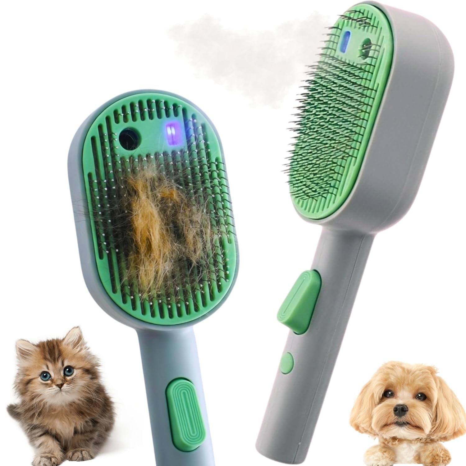 Cat Steam Brush - Cat Hair Brush for Shedding - Deshedding Brushes for Dogs - Cat and Dog Grooming Supplies - Slicker Brush for Dogs Short Hair - Cats Deshedding Comb SELFCLEANING, 4 in 1, SOFT STEAM