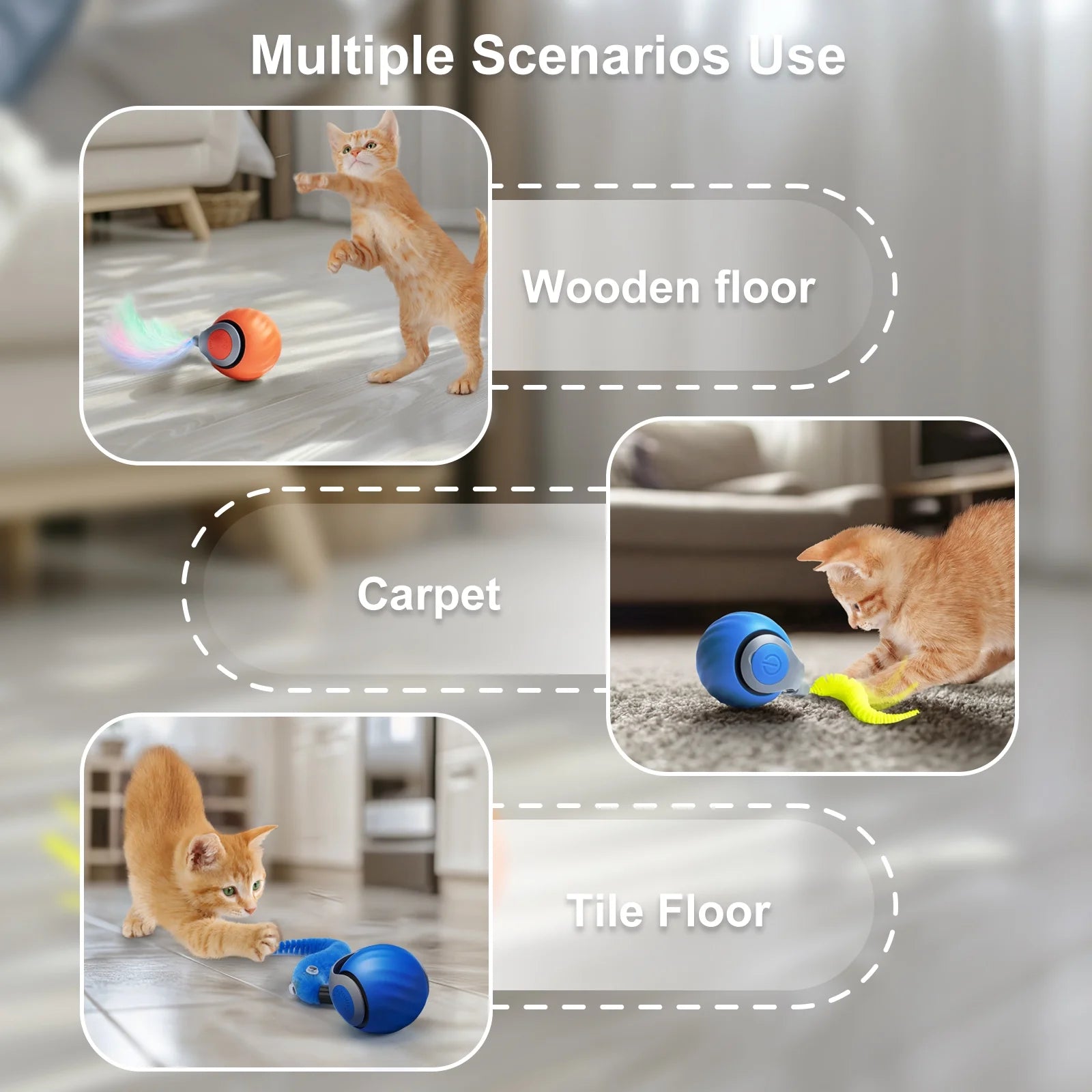 Inadays Cat Toys for Indoor Cat Toy Smart Interactive Cat Toy Ball Rechargeable Two Speed Adjustment for Bored Indoor Adult Cats, Blue