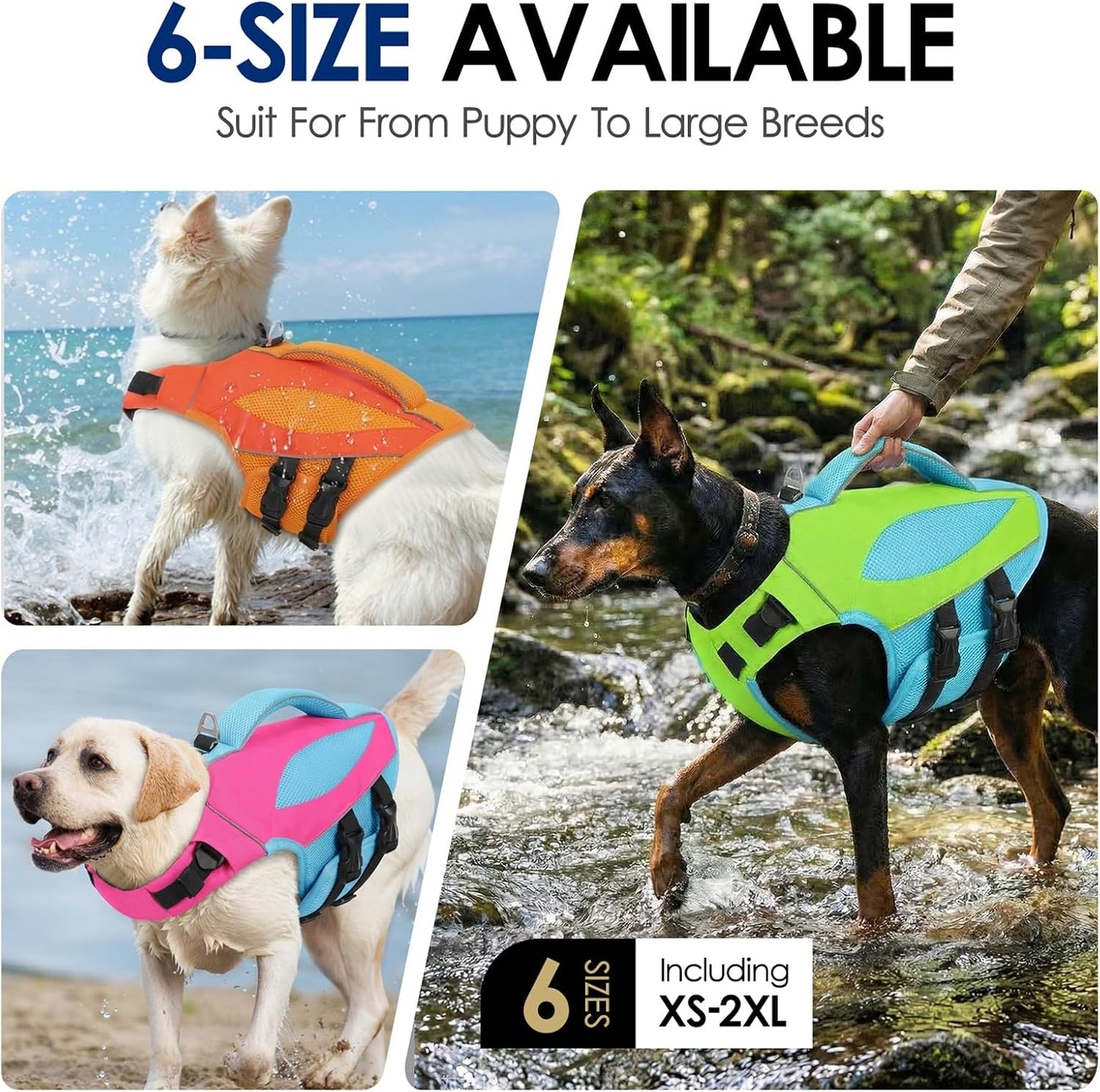 Dog Life Jacket, Dog Life Vests for Swimming Boating, High Buoyancy Pet Swim Vest Swimsuit with Rescue Handle and Reflective Strips, Adjustable Pet Lifesaver for Dogs (Hot Pink with Blue L)