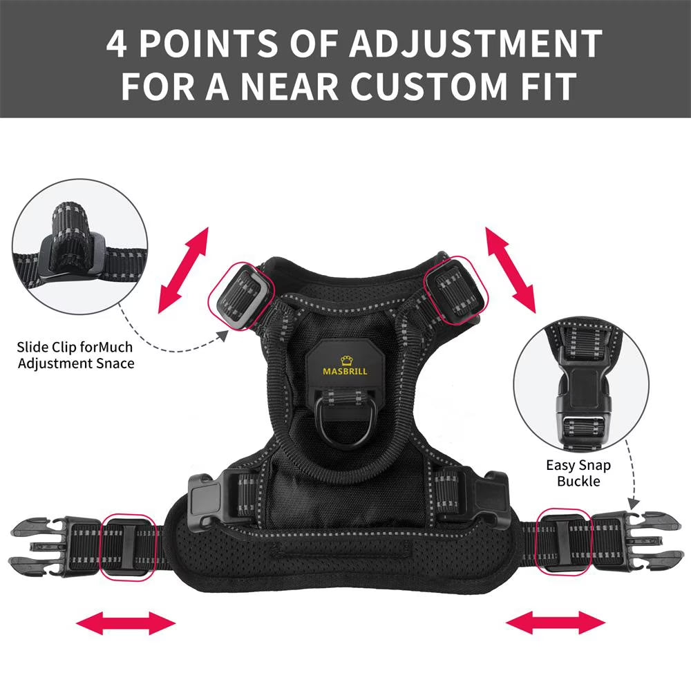 Reflective Dog Harness No Pull Dog Vest Harness with Handle, Breathable Padded Dog Chest Harness Adjustable for Medium Dog-Black M