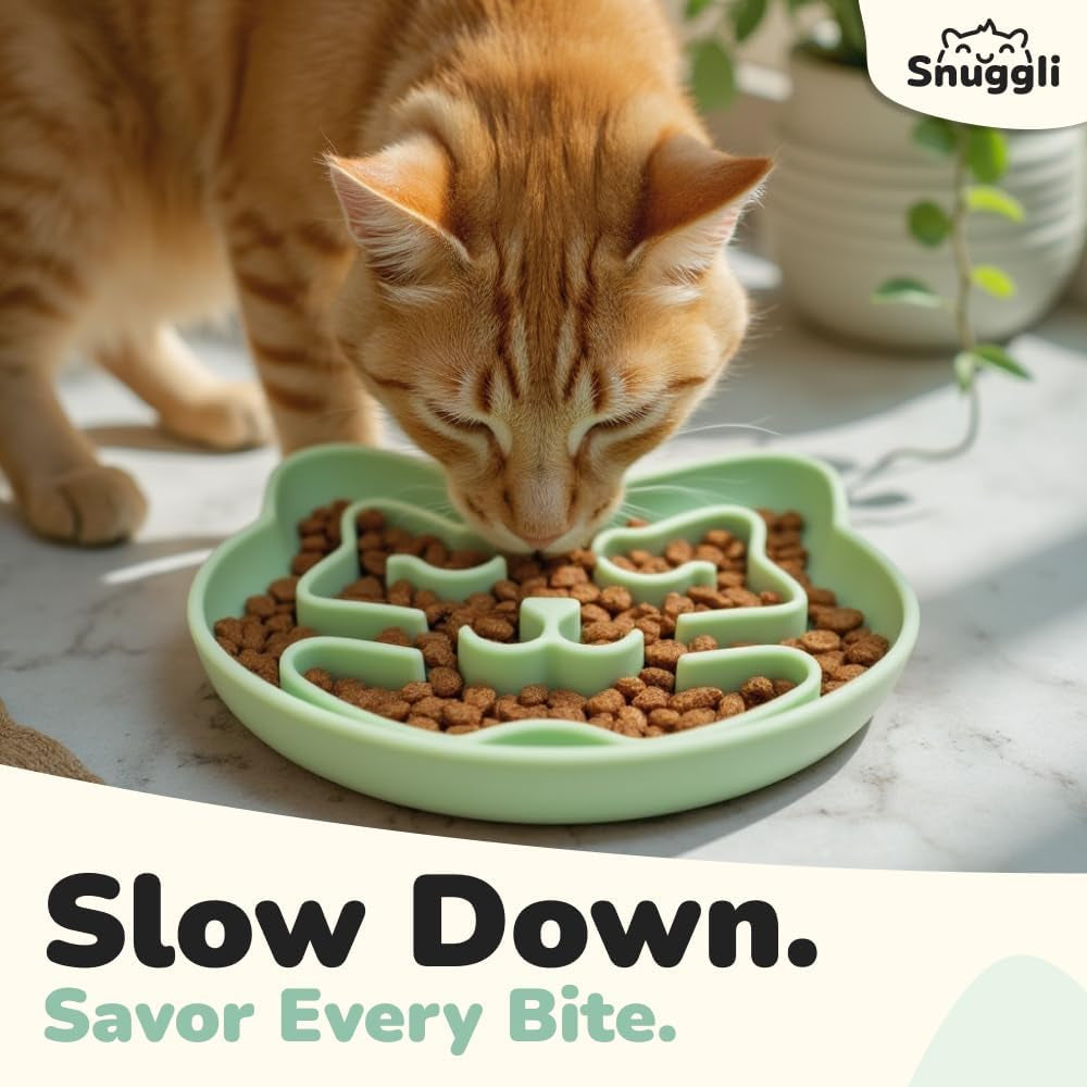 Slow Feeder Cat Bowl | Cat Puzzle Feeder for Slow Eating, Mental Enrichment, Digestion, & Bloat Relief | Non-Slip Silicone, Dishwasher Safe, 1 Cup (Matcha)