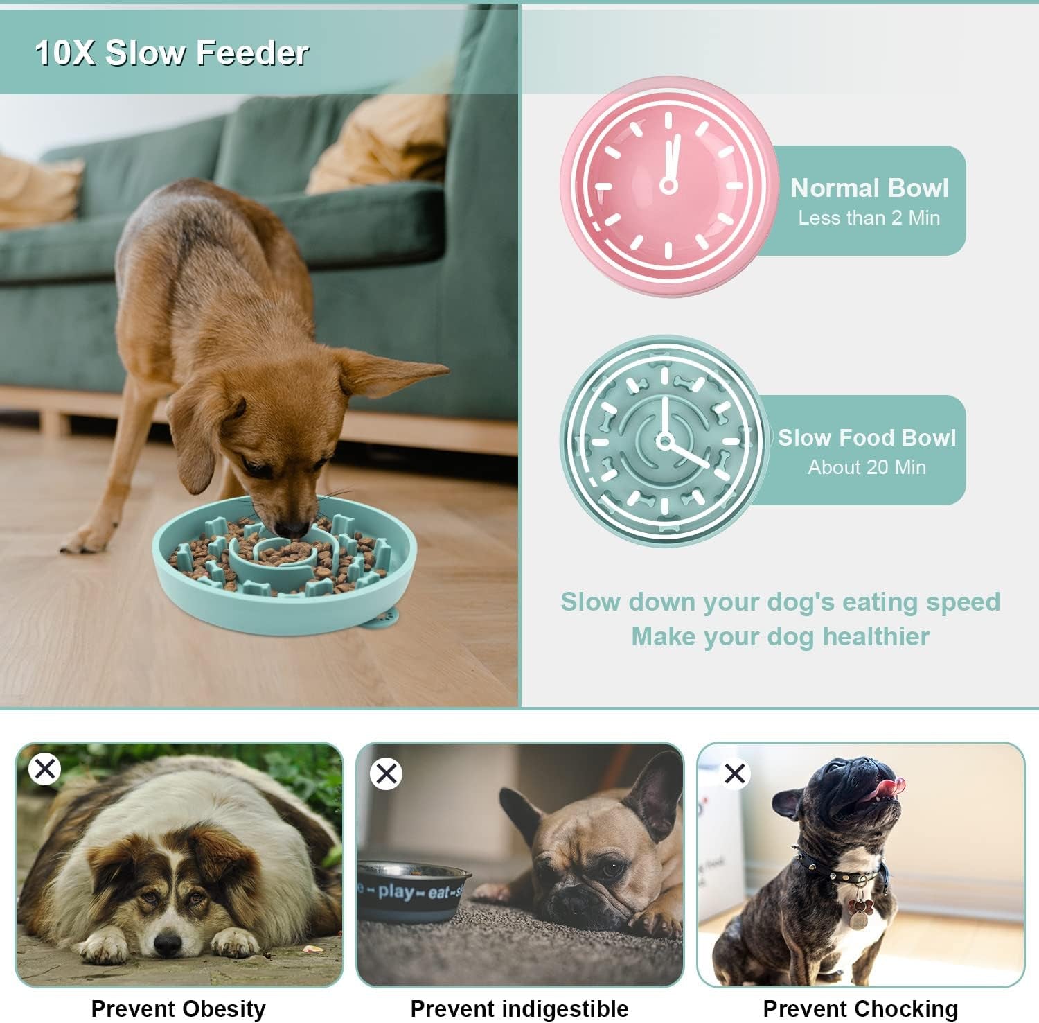 Slow Feeder Dog Bowls 2 Pack with Anti-Tipping Bottom Suction Cup,Silicone Dog Slow Feeder Bowl Prevents Gulping and Vomiting for Dogs & Cats, Slow Feeder Easy Cleaning