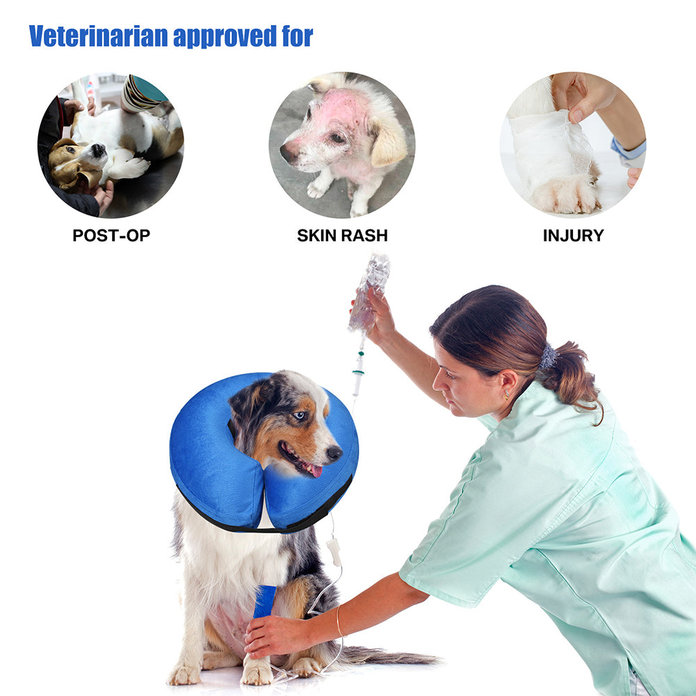 Protective Inflatable Collar for Dogs and Cats - Soft Pet Recovery Collar Does Not Block Vision E-Collar (M, Blue)