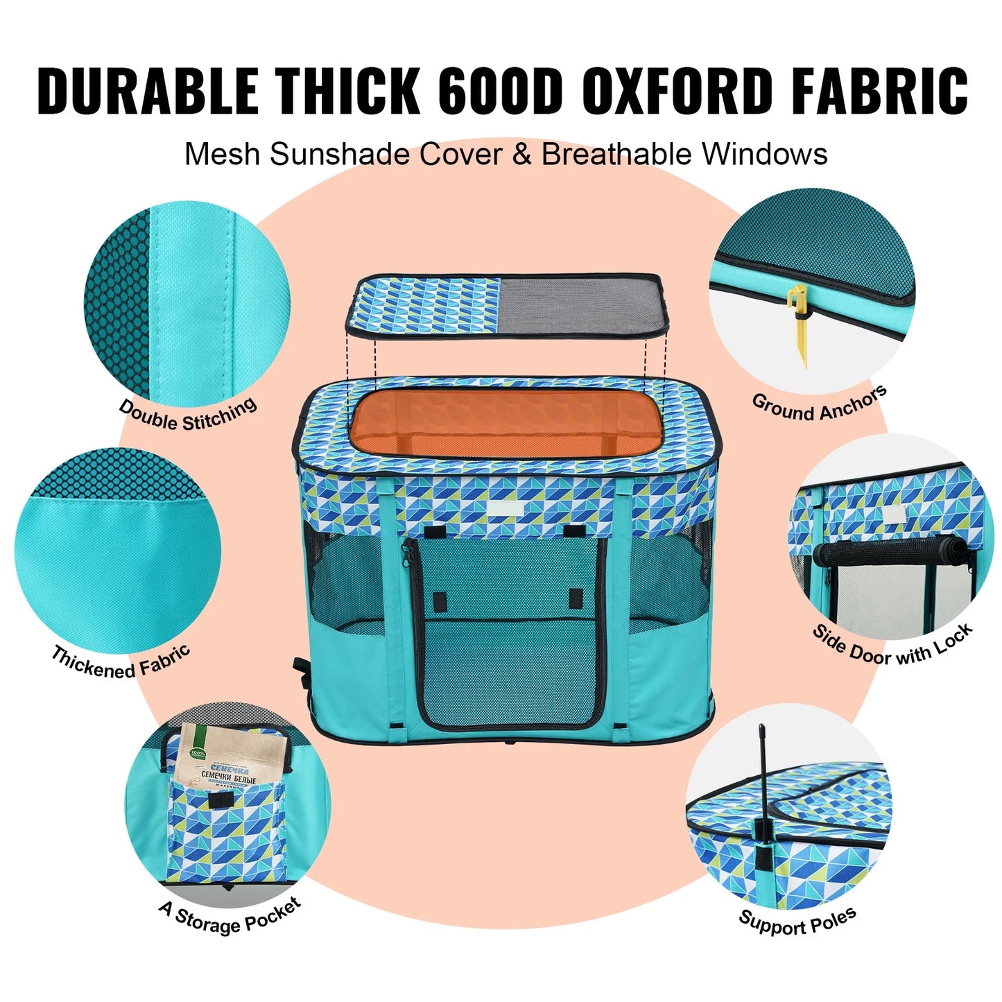 Foldable Pet Playpen 32 X 24 X 22 in Portable Dog Playpen Crate for Cat