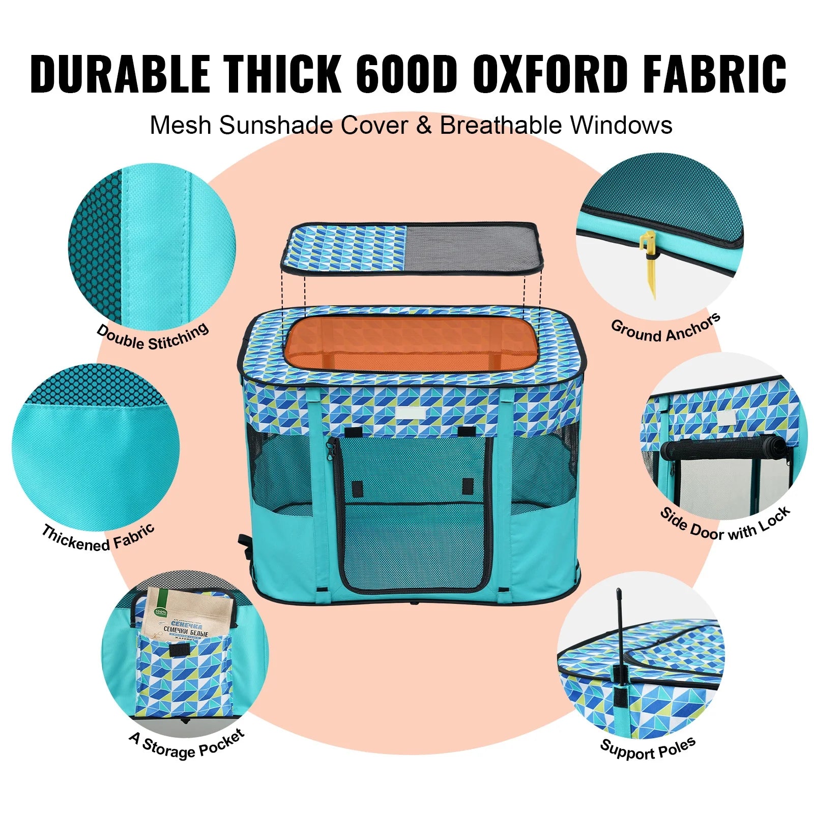 Foldable Pet Playpen 32 X 24 X 22 in Portable Dog Playpen Crate for Cat