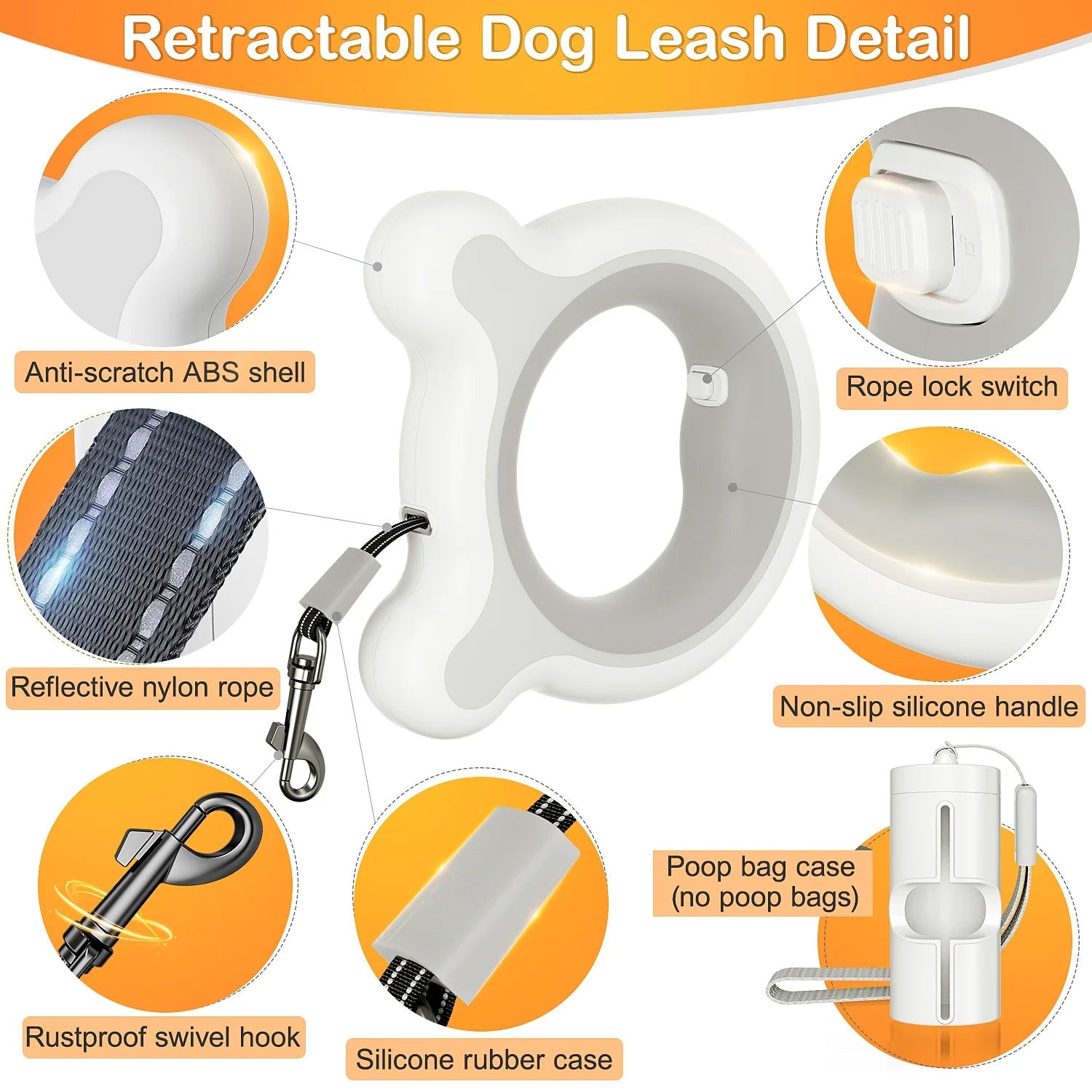 Retractable Dog Leash Outdoor Walk, Hands-Free Pet Walking Leash, Reflective Running Leash for All Size Dogs, Tangle-Free One-Hand Brake Heavy Duty 10Ft Pet Leash