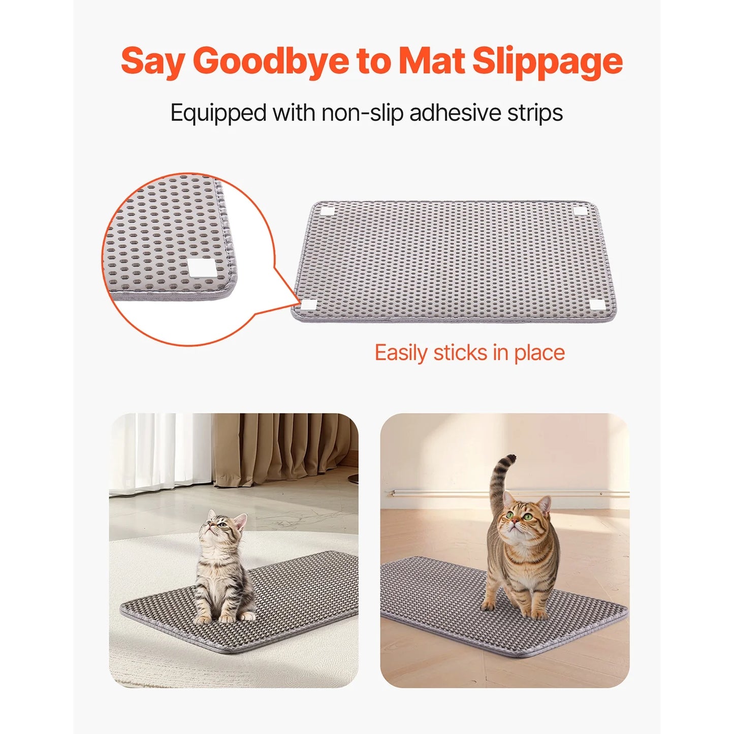 Cat Litter Mat, 24 X 15 In, Double-Layer Design, Non-Slip & Waterproof Litter-Trapping Mat for Indoor Cats, Honeycomb Pattern, Gentle on Paws, Washable Kitty Mat for Floors