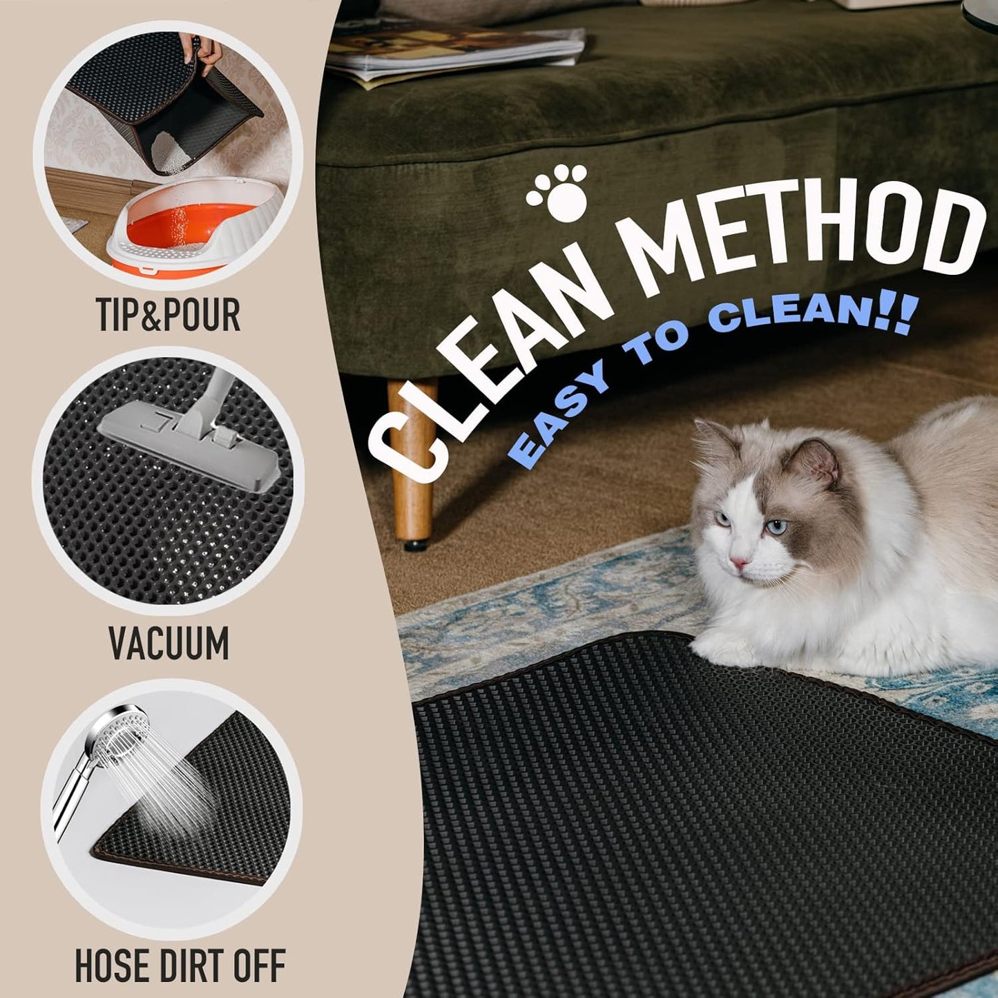Cat Litter Mat: Double-Layer Easy Clean Litter Trapping Mat Catcher 29.5 X 23.6'' for Cat Litter Box, No Phthalate, Urine Proof & Waterproof, Larger Holes Kitty Litter Mat (Honeycomb Pattern)