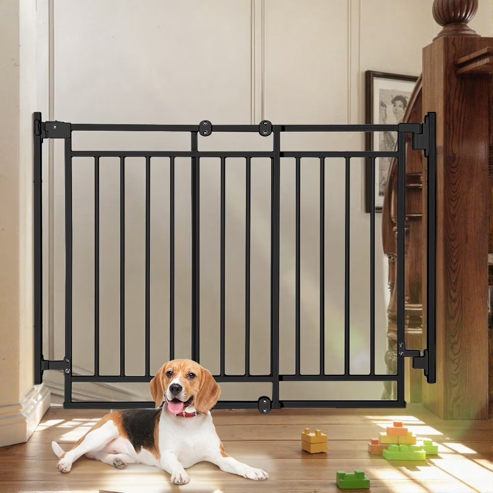 Pet Gate No Bottom Bar,  27.5-43" Pet Safety Gate for Stairs and Doorways, Black
