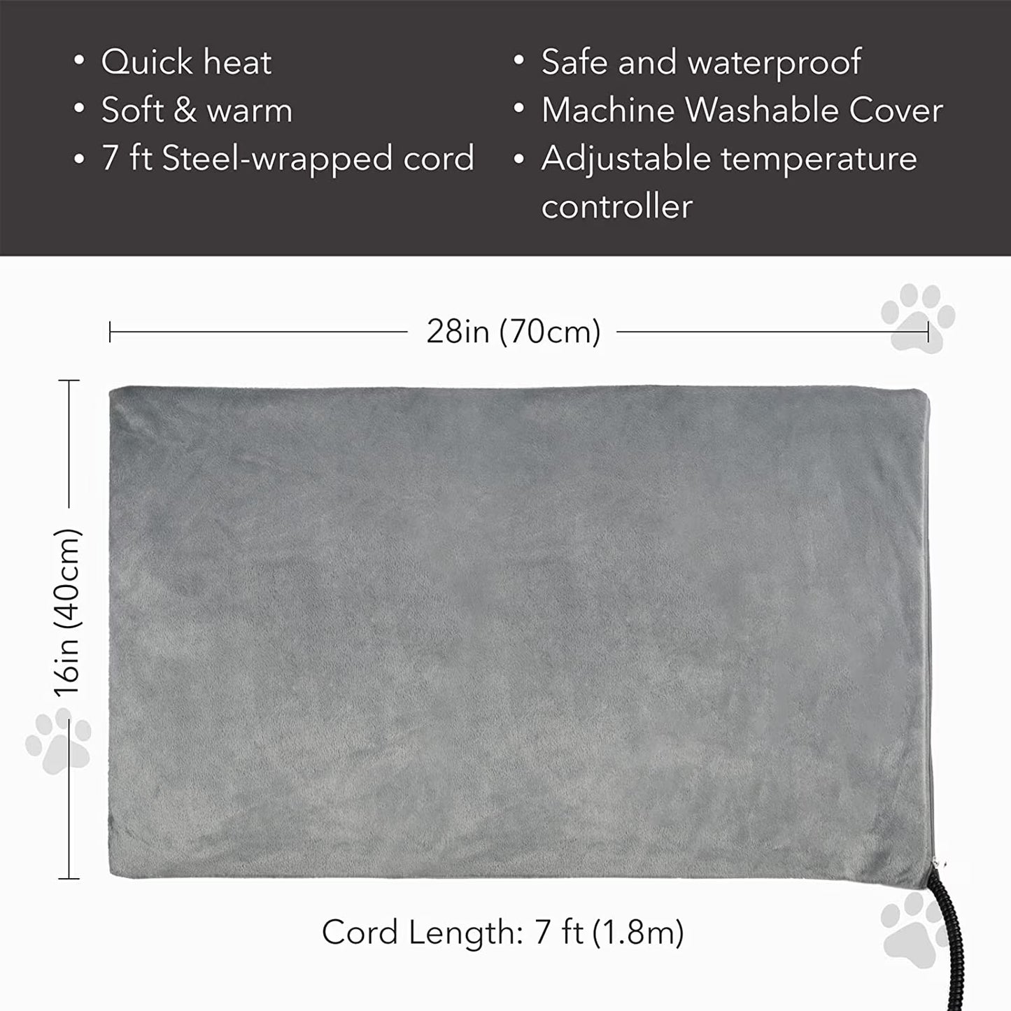 Pet Heating Pad, Dog Cat Self-Warming Bed with Timer, 16" X 28" Indoor Heating Mat for Dogs Cats with Chew Resistant Cord, Electric Heating Pads for Old Pets with 6 Temperature Modes