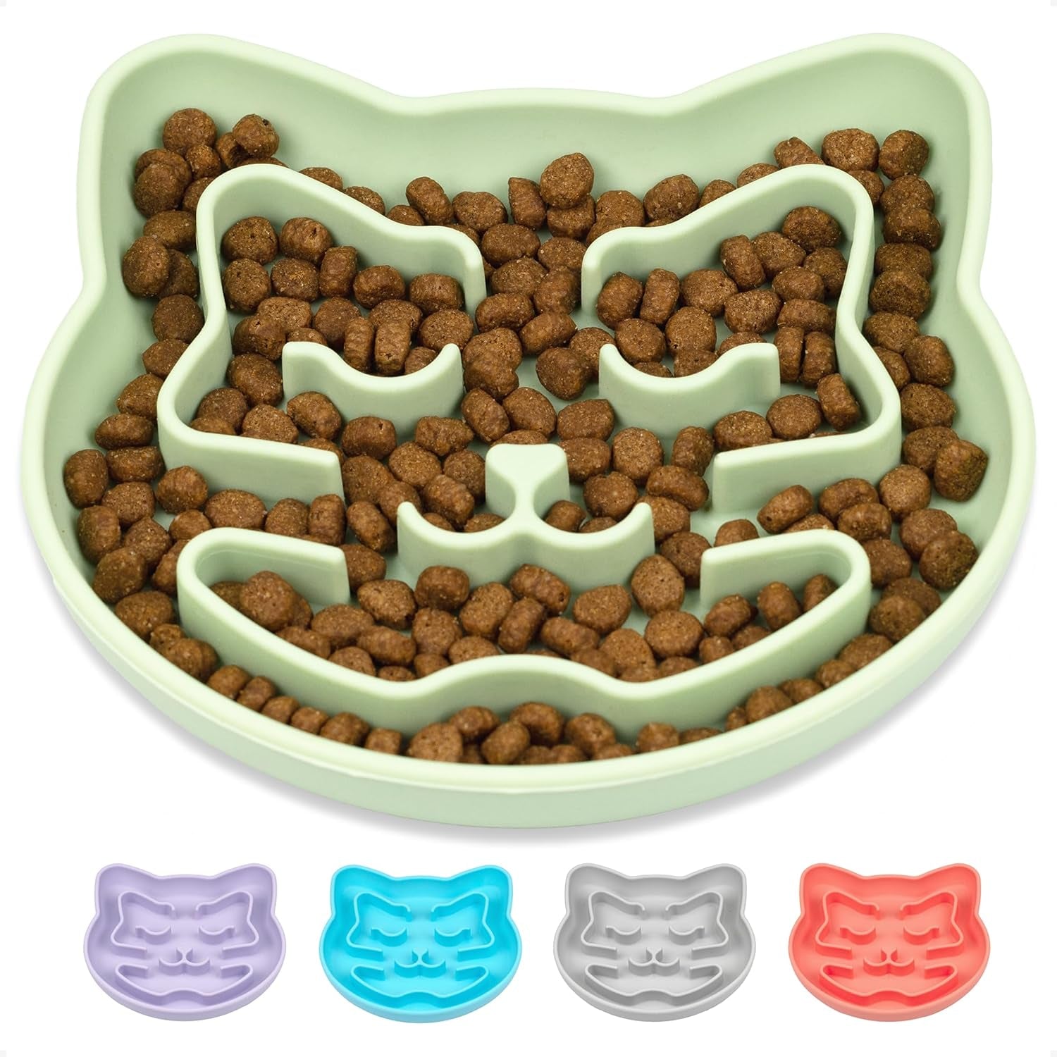 Slow Feeder Cat Bowl | Cat Puzzle Feeder for Slow Eating, Mental Enrichment, Digestion, & Bloat Relief | Non-Slip Silicone, Dishwasher Safe, 1 Cup (Matcha)