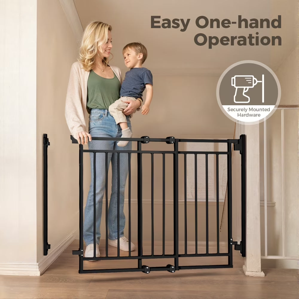 Pet Gate No Bottom Bar,  27.5-43" Pet Safety Gate for Stairs and Doorways, Black