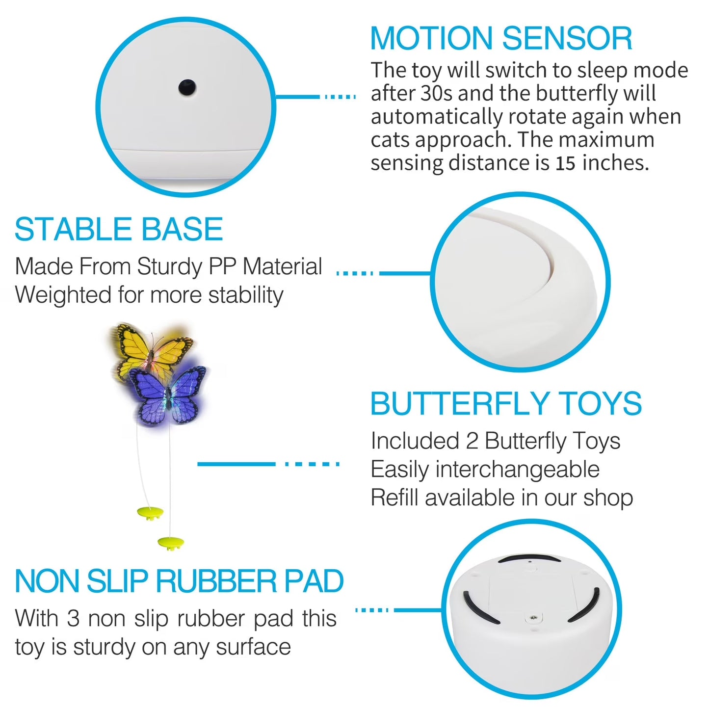 Interactive Cat Butterfly Toy with Motion Sensor, Kitty Flutter Bug Toy Includes One Butterfly Replacement