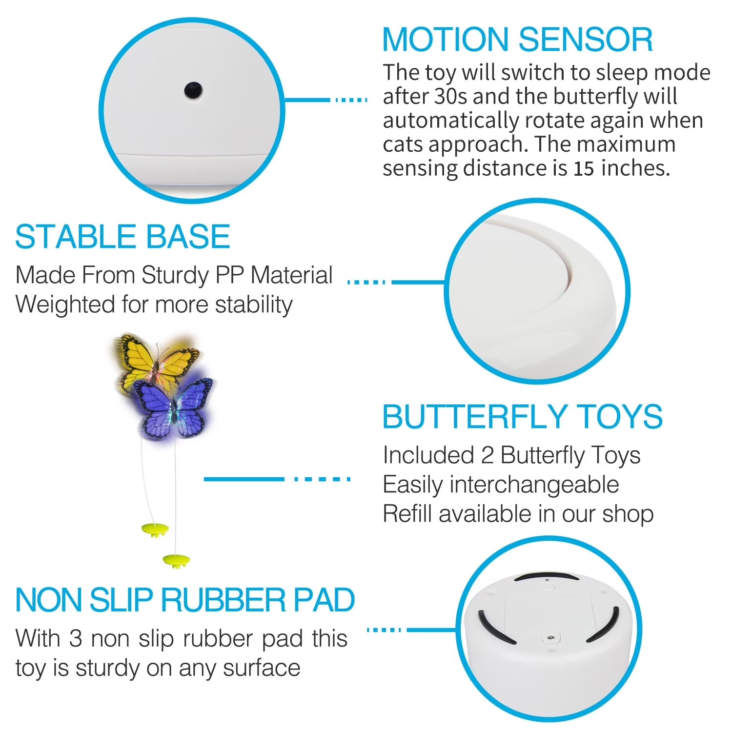 Interactive Cat Butterfly Toy with Motion Sensor, Kitty Flutter Bug Toy Includes One Butterfly Replacement