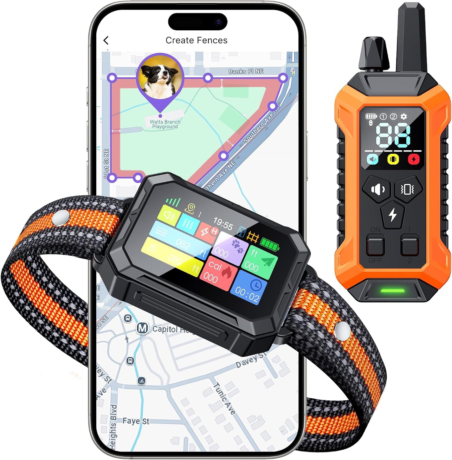 GPS Wireless Dog Fence &Training Collar with Remote, Free App, 82-7000Ft Electric Fence, 3 Training Modes, Waterproof LCD Collar for Dogs over 10Lbs, Outdoors