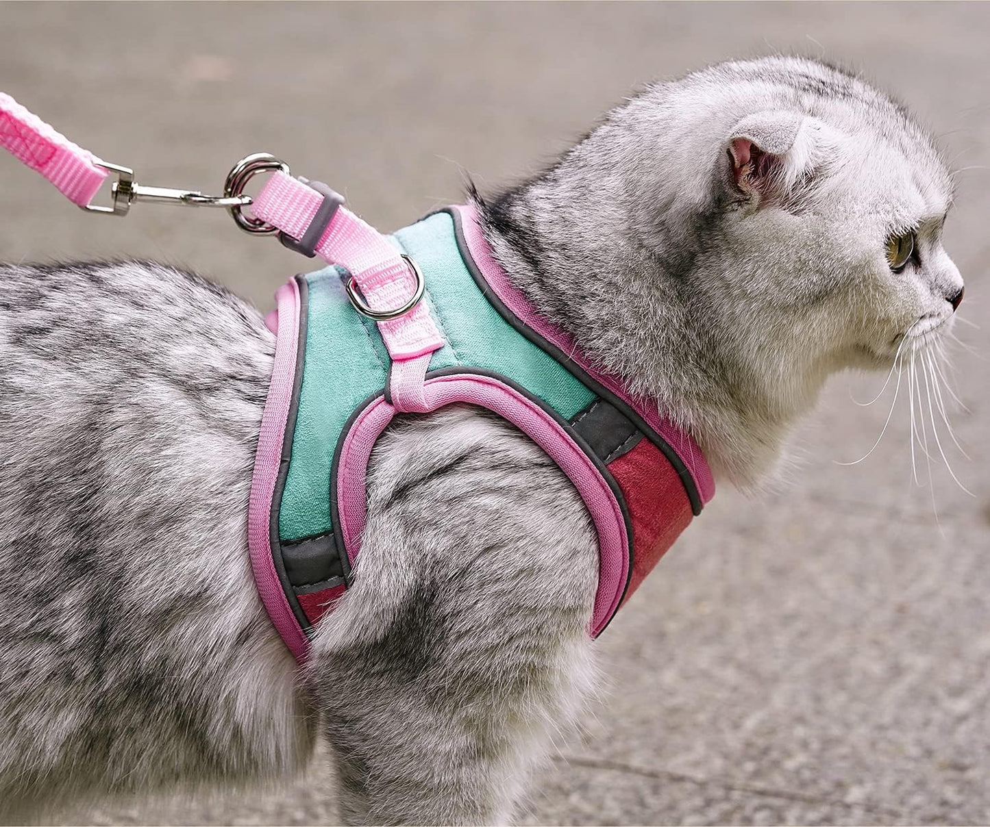 Cat Harness,Leash and Collar Set,Escape Proof Kitten Vest Harness for Walking,Easy Control Night Safe Pet Harness with Reflective Strap and Bell for Small Large Kitten,Fit for Puppy,Rabbit