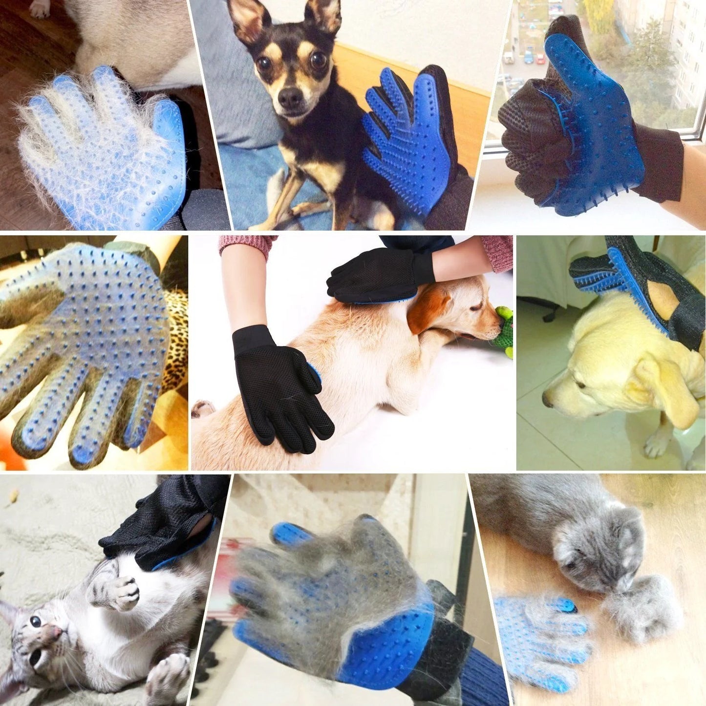 Pet Grooming Gloves Brush Dog Cat Hair Remover Mitt Massage Deshedding 1 Pair Red