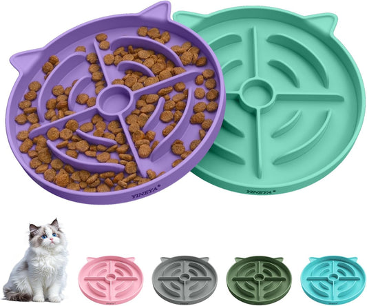 2 Pcs Silicone Slow Feeder Cat Bowl, Cat Slow Feeder for Food Training, Interactive Puzzle Bowls for Puppy, Kitten Dishes to Prevent Overeating, Treat Toys Suitable for Dry and Wet Food