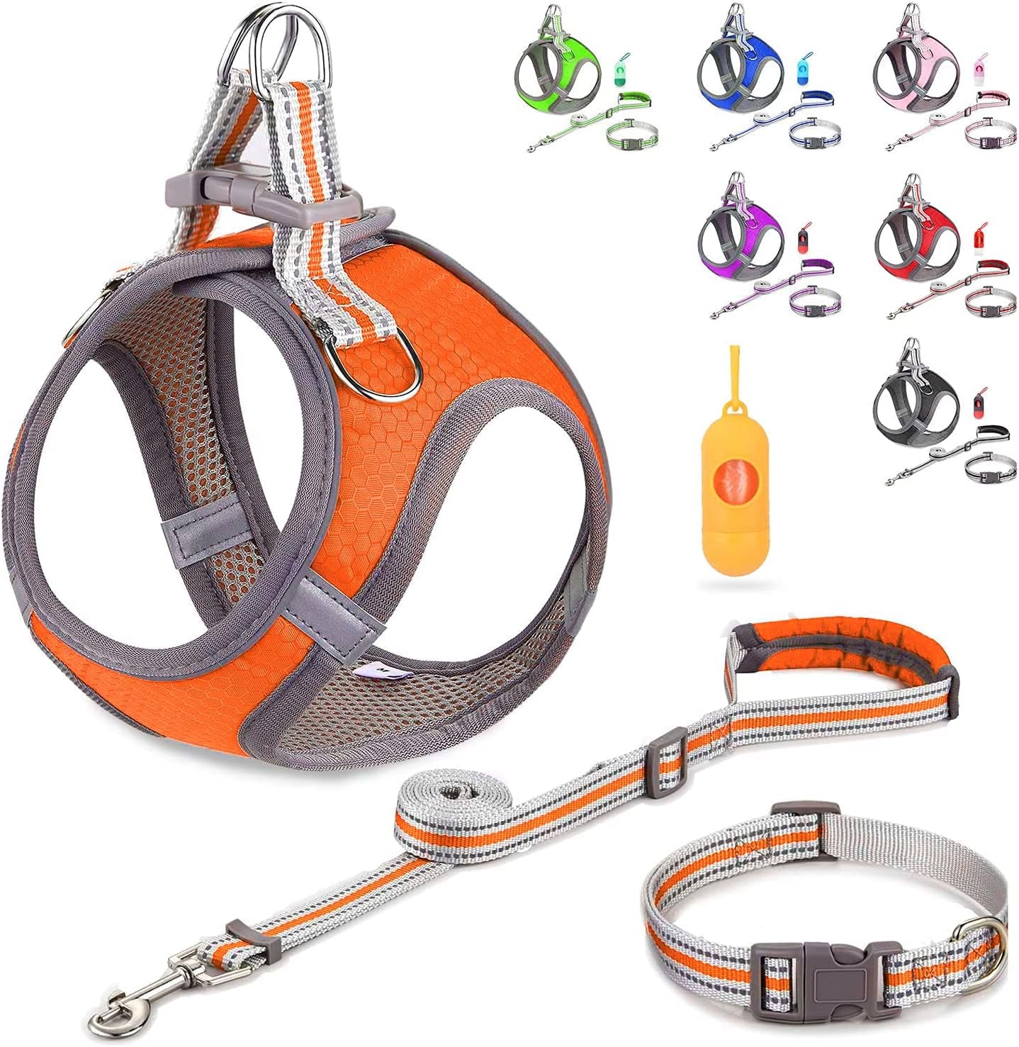 Puppy Harness, Adjustable Leash and Collar Set, Step-In Dog Harness, 3M Reflective Pet Dog Vest for Small Medium Puppy (M:Neck 12.6-13.4"|Chest 17.3-18.9", Orange)
