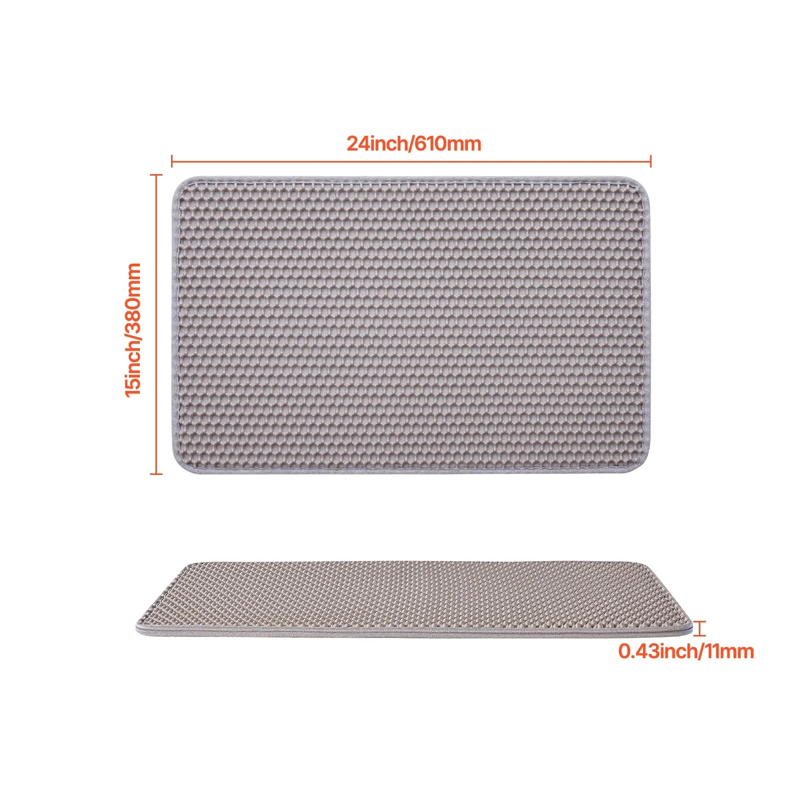 Cat Litter Mat, 24 X 15 In, Double-Layer Design, Non-Slip & Waterproof Litter-Trapping Mat for Indoor Cats, Honeycomb Pattern, Gentle on Paws, Washable Kitty Mat for Floors