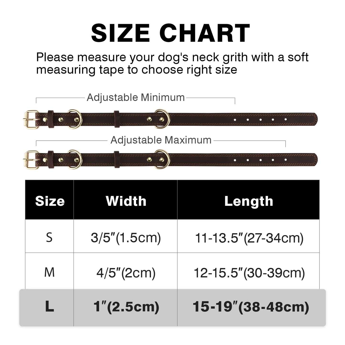 Dog Collar, Leather Dog Collar, Heavy Duty Dog Collars for Large Dogs, Brown