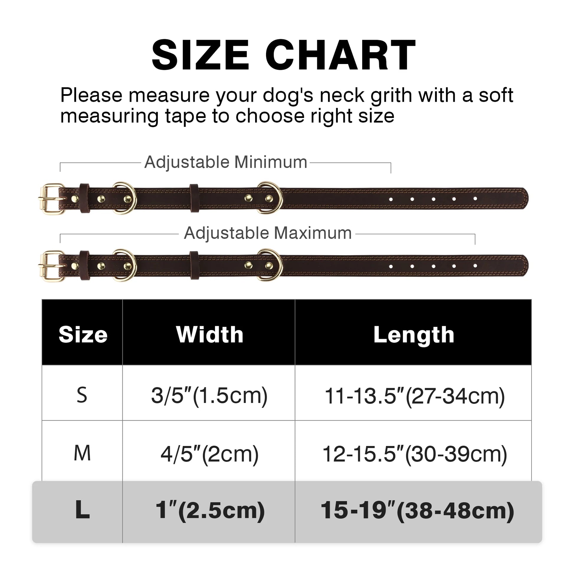 Dog Collar, Leather Dog Collar, Heavy Duty Dog Collars for Large Dogs, Brown