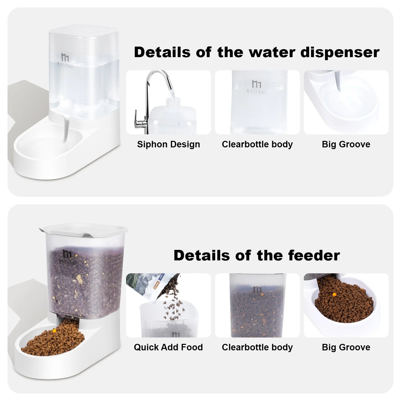 Automatic Gravity Pet Feeder and Water Dispenser Set for Cats Dogs, 3.8L, 2 Pack