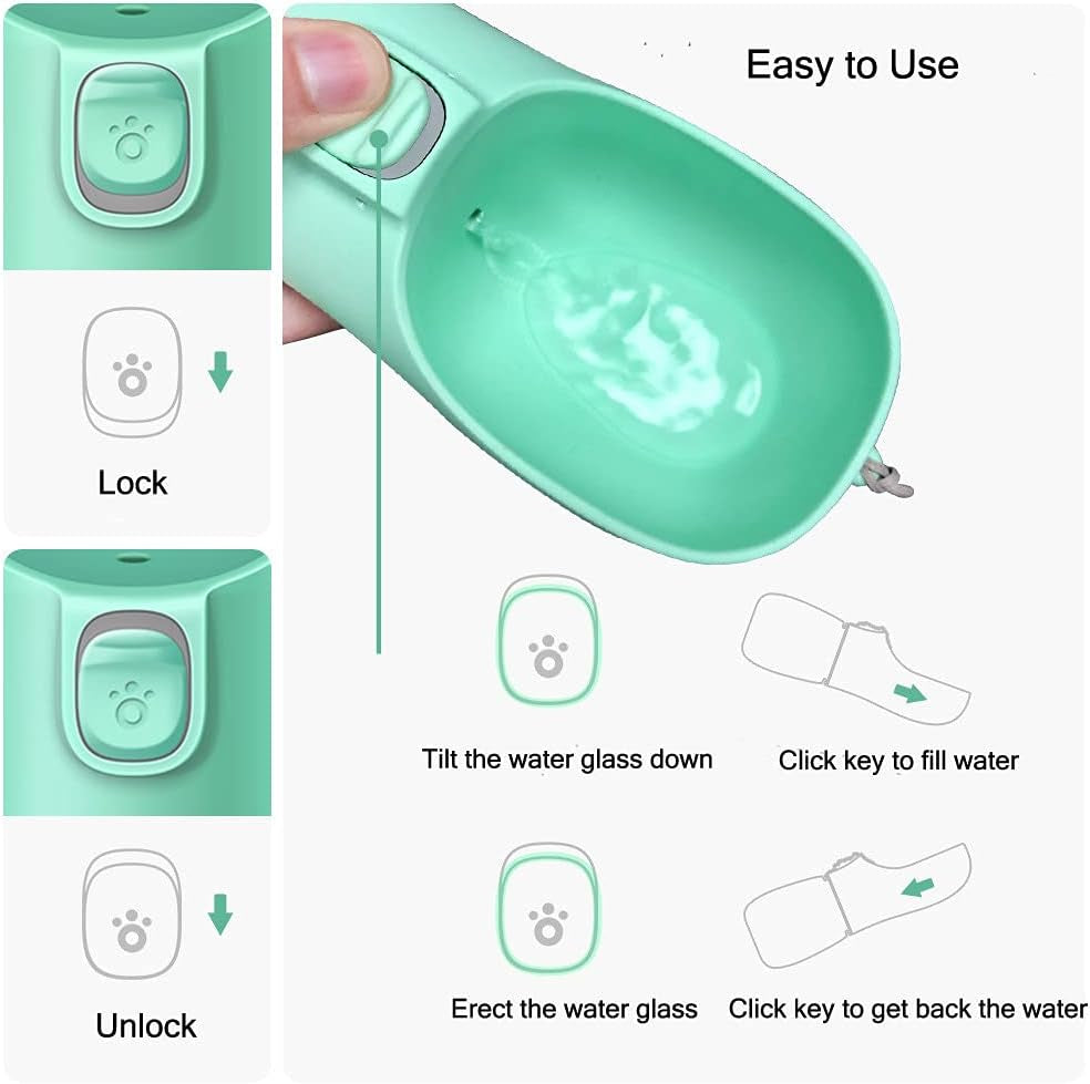 Pet Water Bottle, Leakproof Portable Puppy Water, Pet Portable Dog Water Dispenser for Dog Cat Outdoor Walking Hiking Travel, Food Grade Plastic (Green)