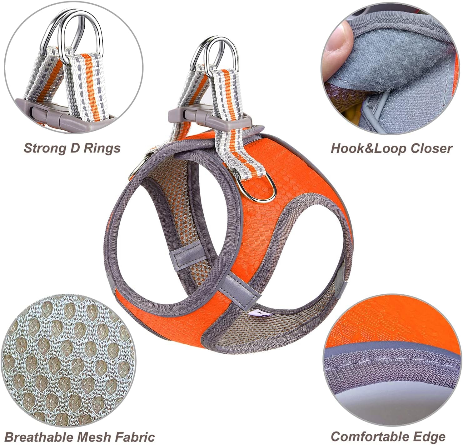 Puppy Harness, Adjustable Leash and Collar Set, Step-In Dog Harness, 3M Reflective Pet Dog Vest for Small Medium Puppy (M:Neck 12.6-13.4"|Chest 17.3-18.9", Orange)