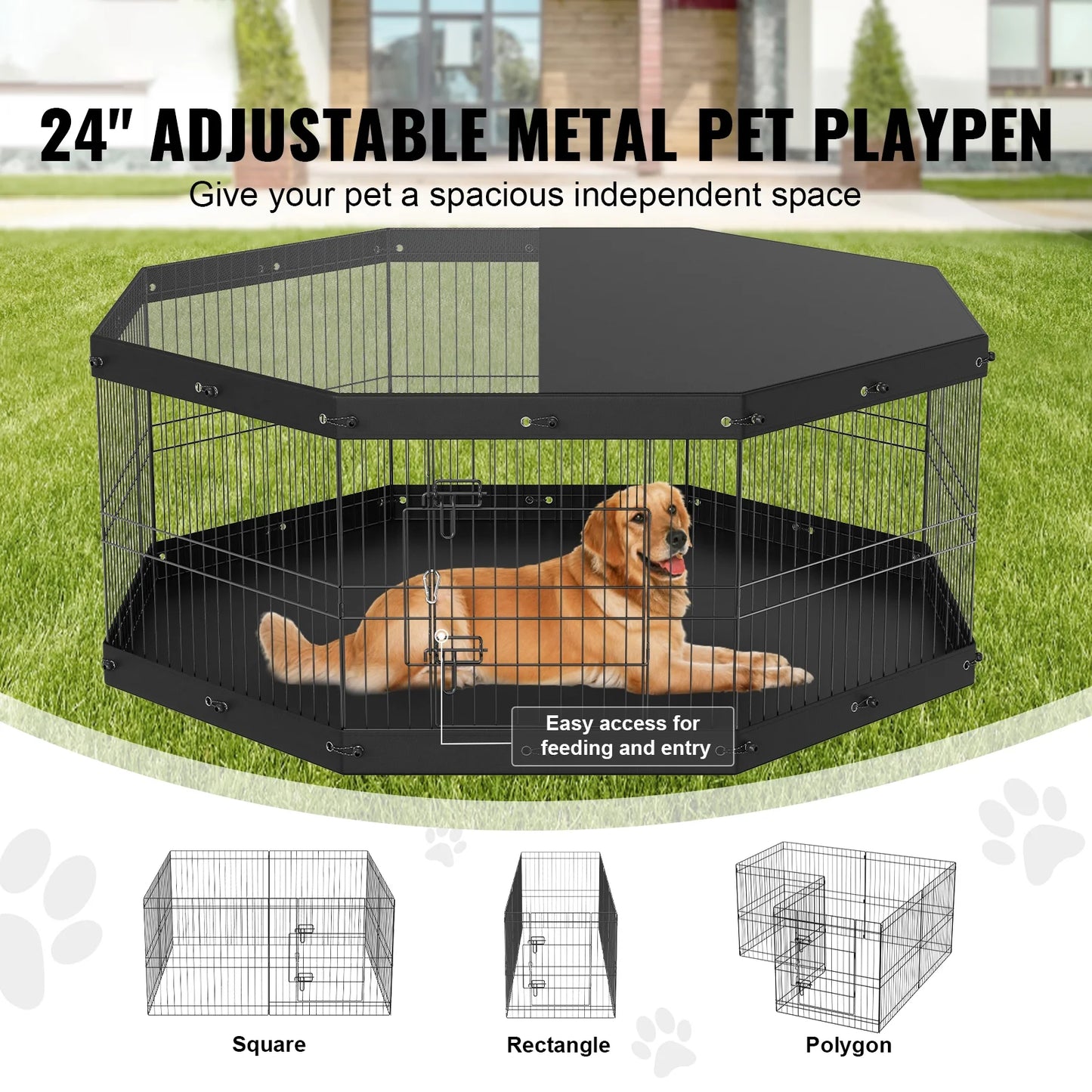 Dog Playpen 8 Panels Foldable Metal Dog Exercise Pen with Cover and Pad