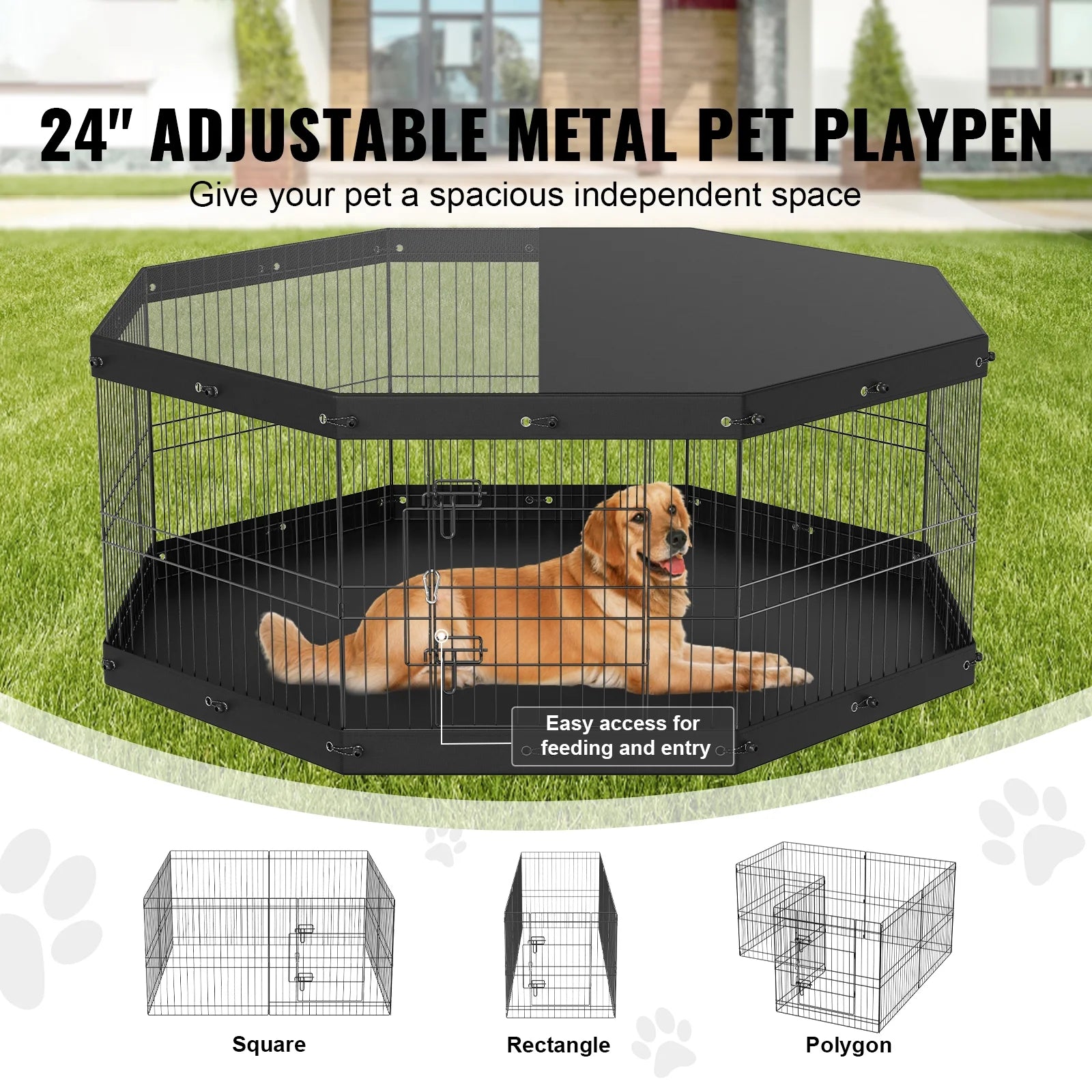 Dog Playpen 8 Panels Foldable Metal Dog Exercise Pen with Cover and Pad