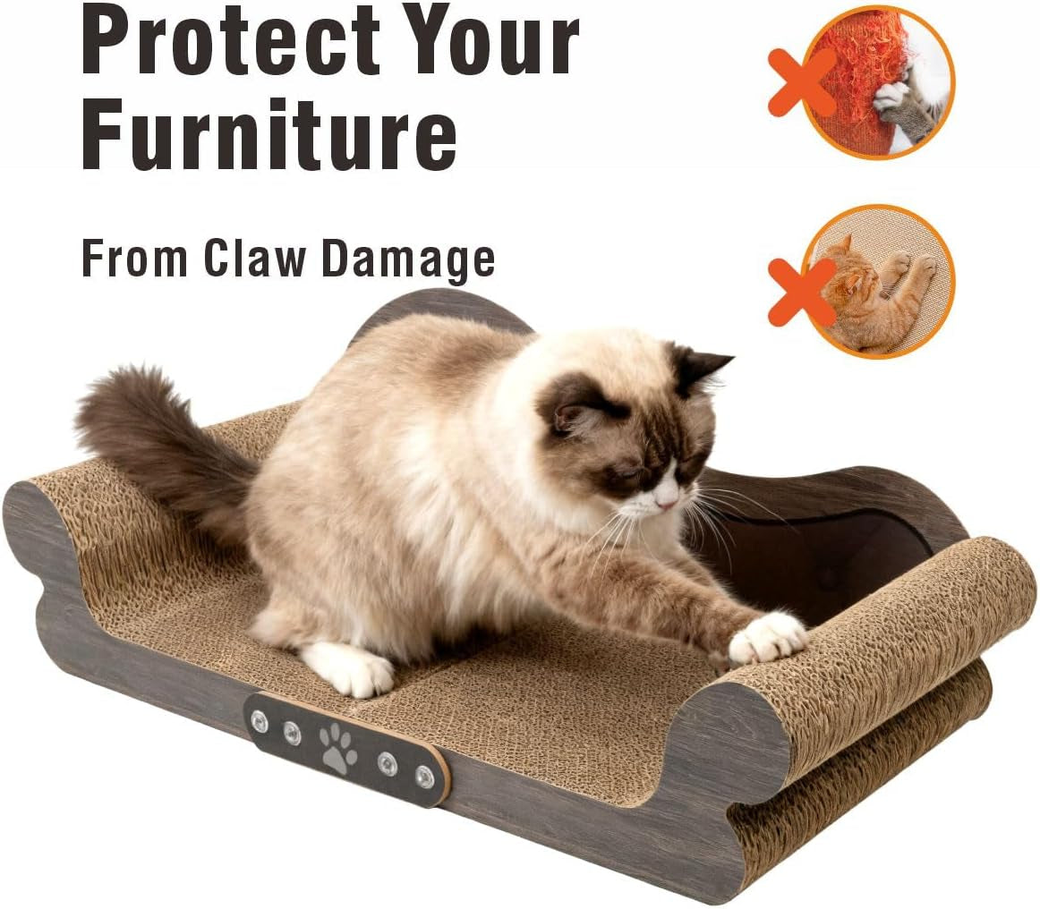 Extra Large Cat Scratcher Bed, Sofa Shaped Cardboard Couch | 26.5" Durable Cardboard Cat Couch & Scratch Pad, Furniture Protector Lounger for Large & Multi-Cat Households